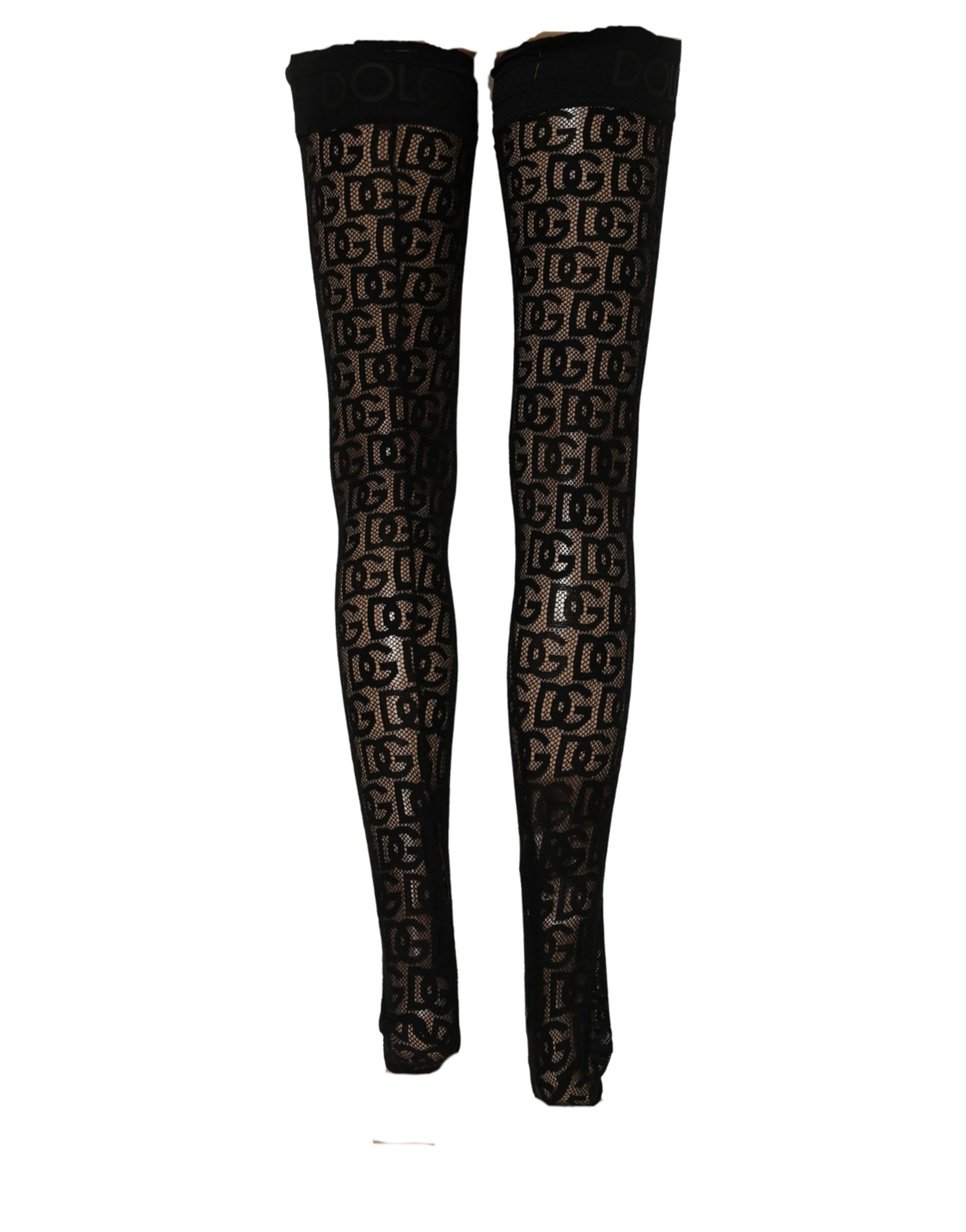 Dolce & Gabbana Black DG Logo Sheer Nylon Thigh High Socks