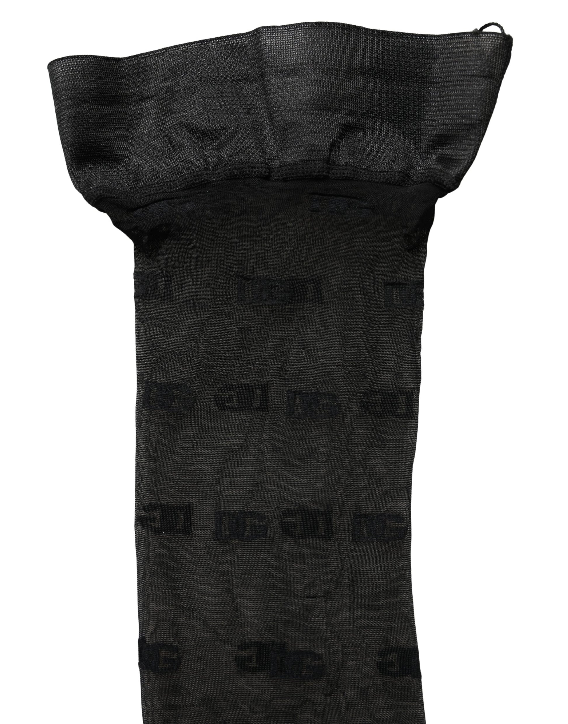 Dolce & Gabbana Black Sheer Logo Monogram Tights Stockings Socks