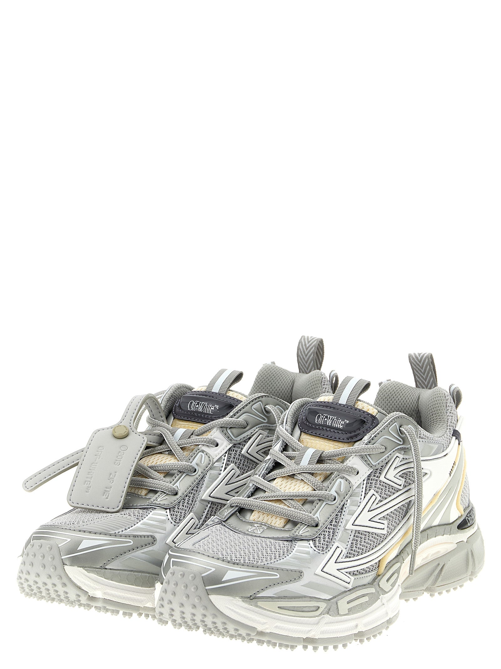 Off-White Silver Polyester Athletic Sneakers