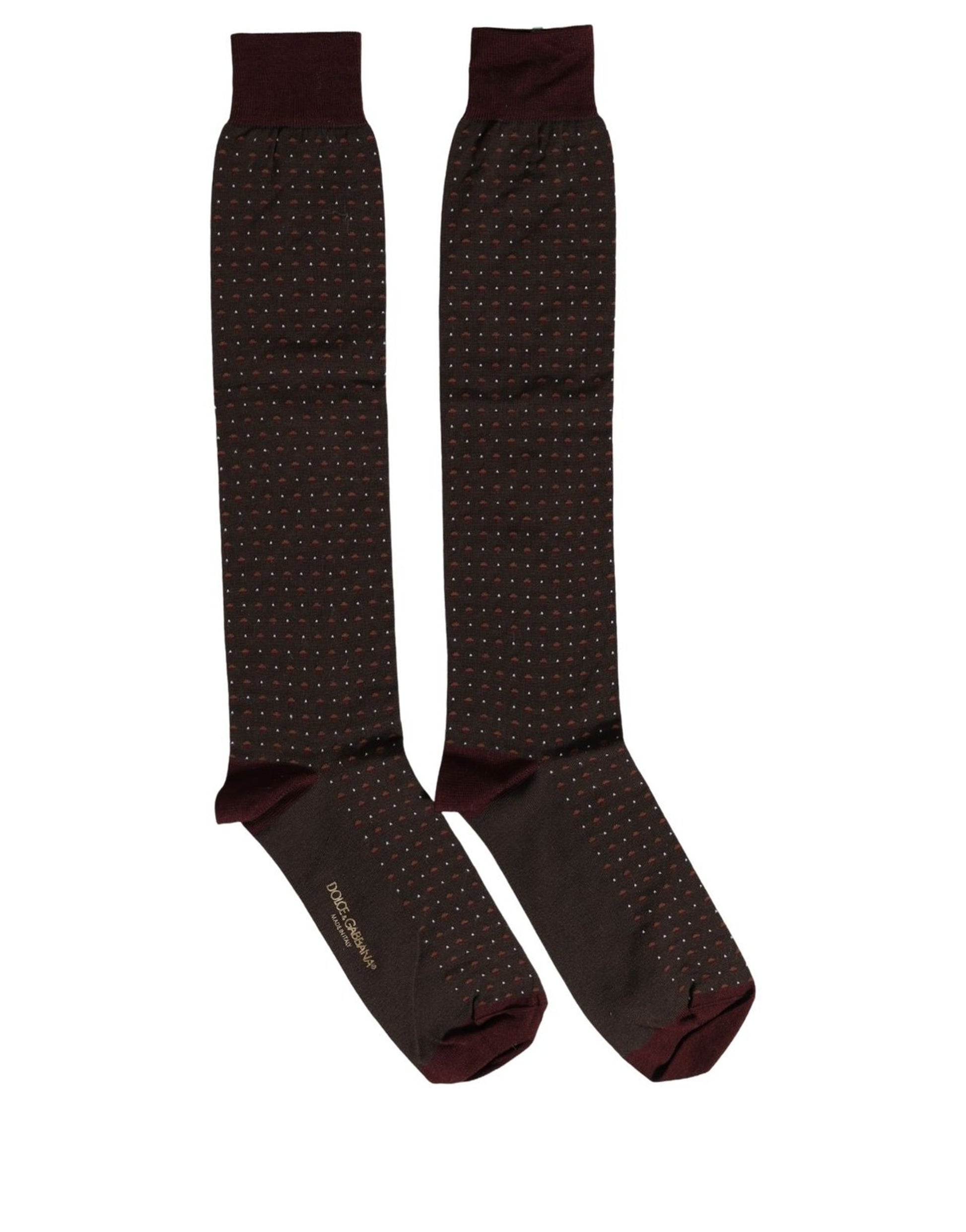 Dolce & Gabbana Burgundy Polka Dot Over The Calf Accessory Socks