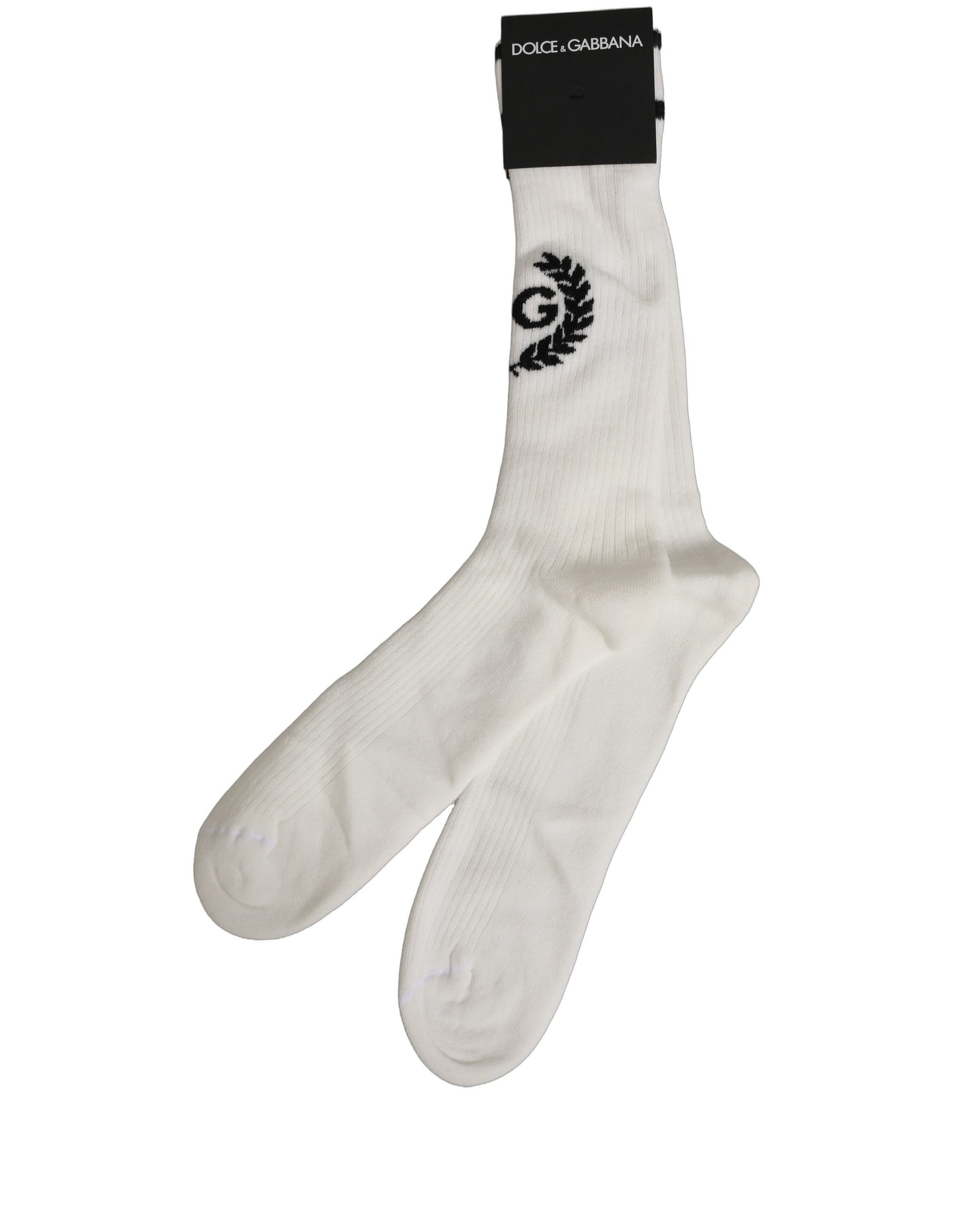 Dolce & Gabbana White Cotton DG Logo Mid Calf Accessory Socks