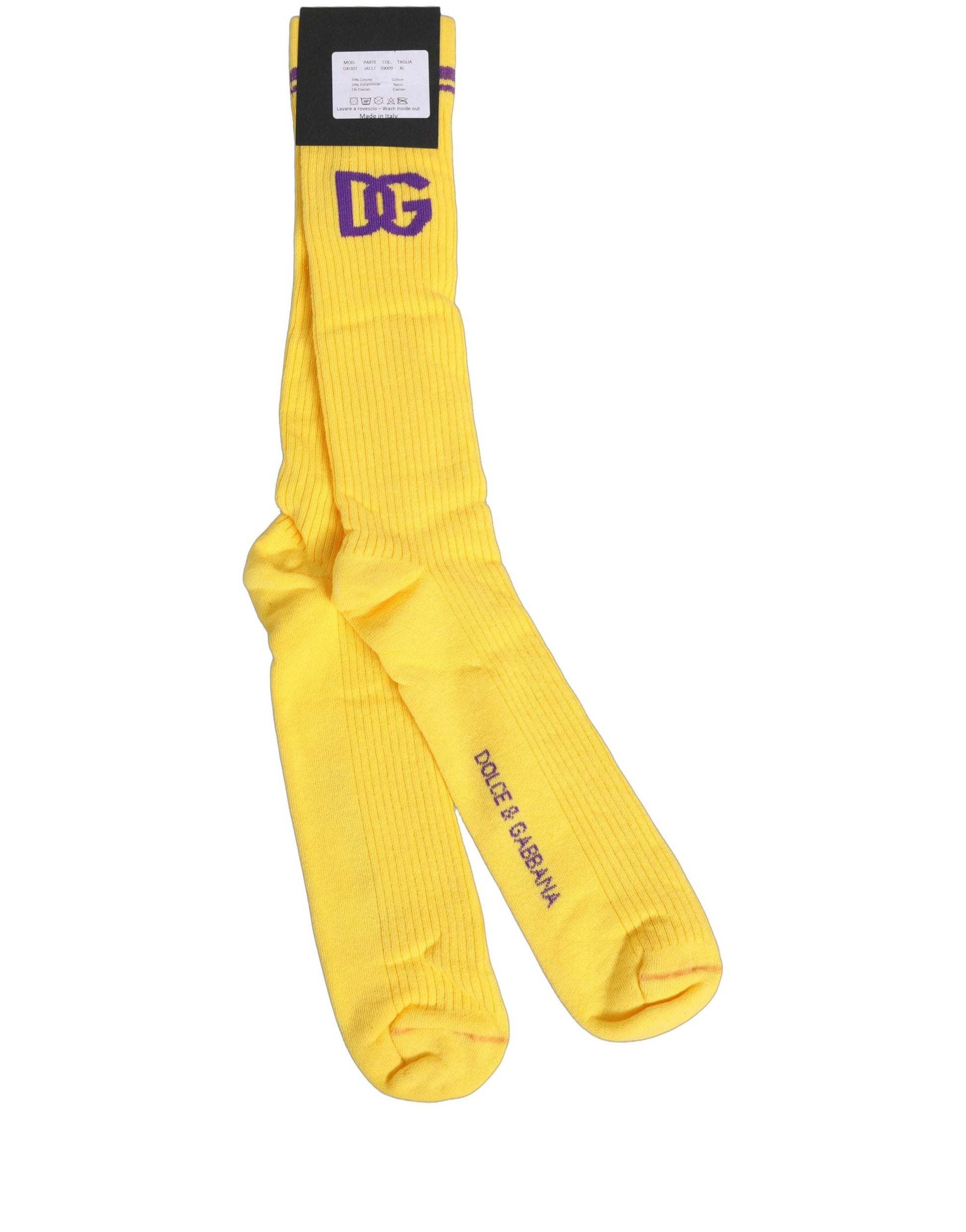 Dolce & Gabbana Men Yellow DG Logo Over Calf Accessory Socks