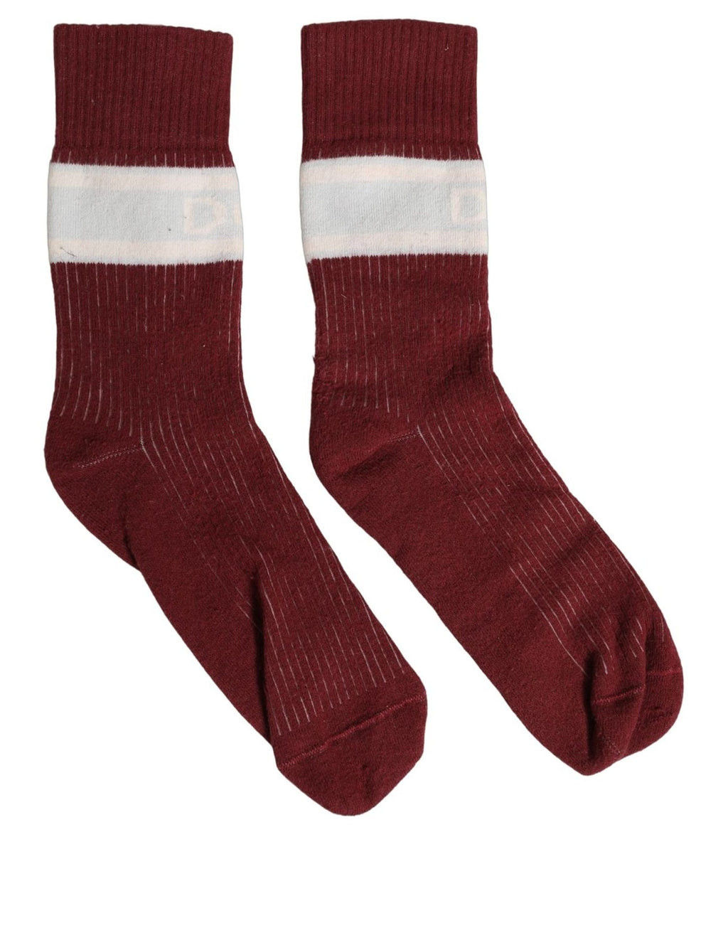 Dolce & Gabbana Burgundy White Stripes Cotton Mid Calf Accessory Socks