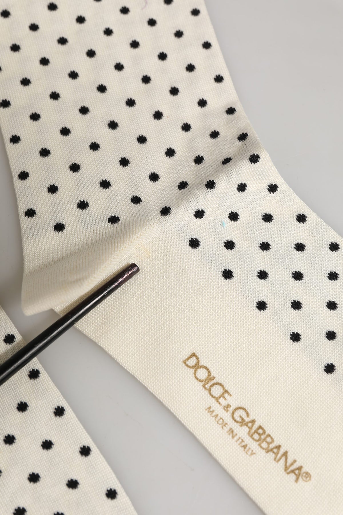 Dolce & Gabbana Off-White Baumwoll-Socken mit Polka-Dots, wadenlang