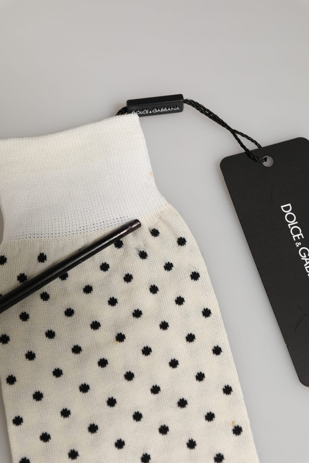 Dolce & Gabbana Off-White Baumwoll-Socken mit Polka-Dots, wadenlang