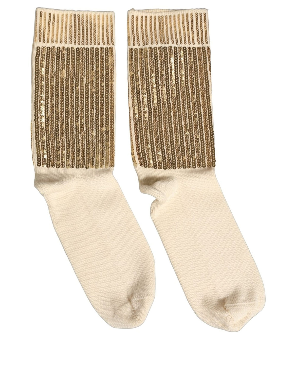 Dolce & Gabbana Off-White Socken Mit Pailletten Und Baumwolle In Halber Wadenlänge