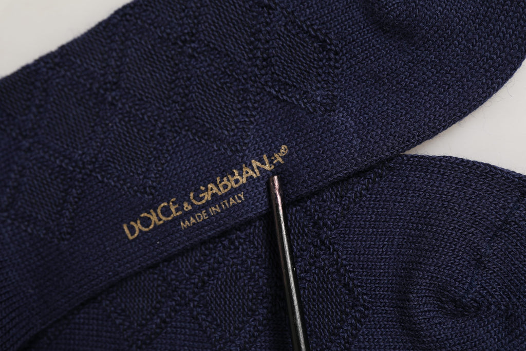 Dolce & Gabbana Kniestrümpfe aus marineblauer Wolle mit Wappenlogo