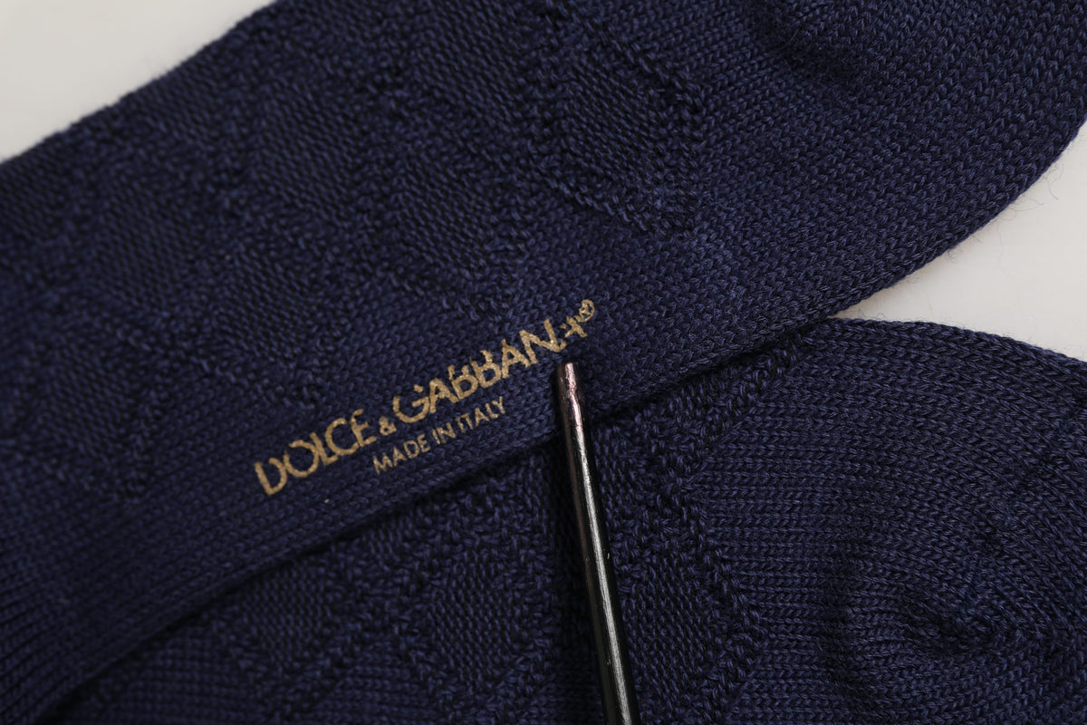Dolce & Gabbana Kniestrümpfe aus marineblauer Wolle mit Wappenlogo