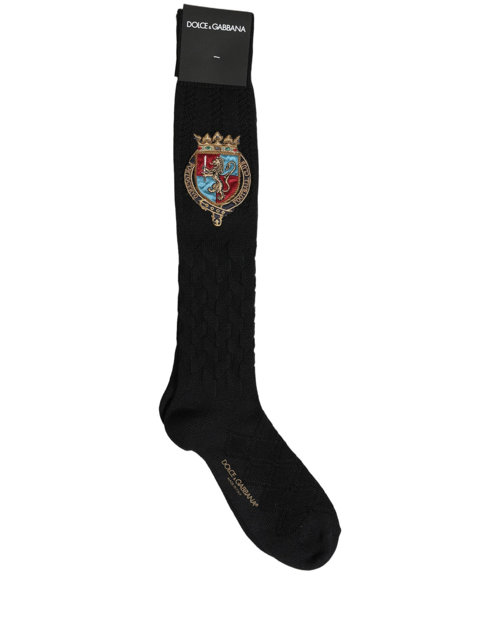 Dolce & Gabbana Herren Kniestrümpfe aus schwarzer Wolle mit Wappen-Logo