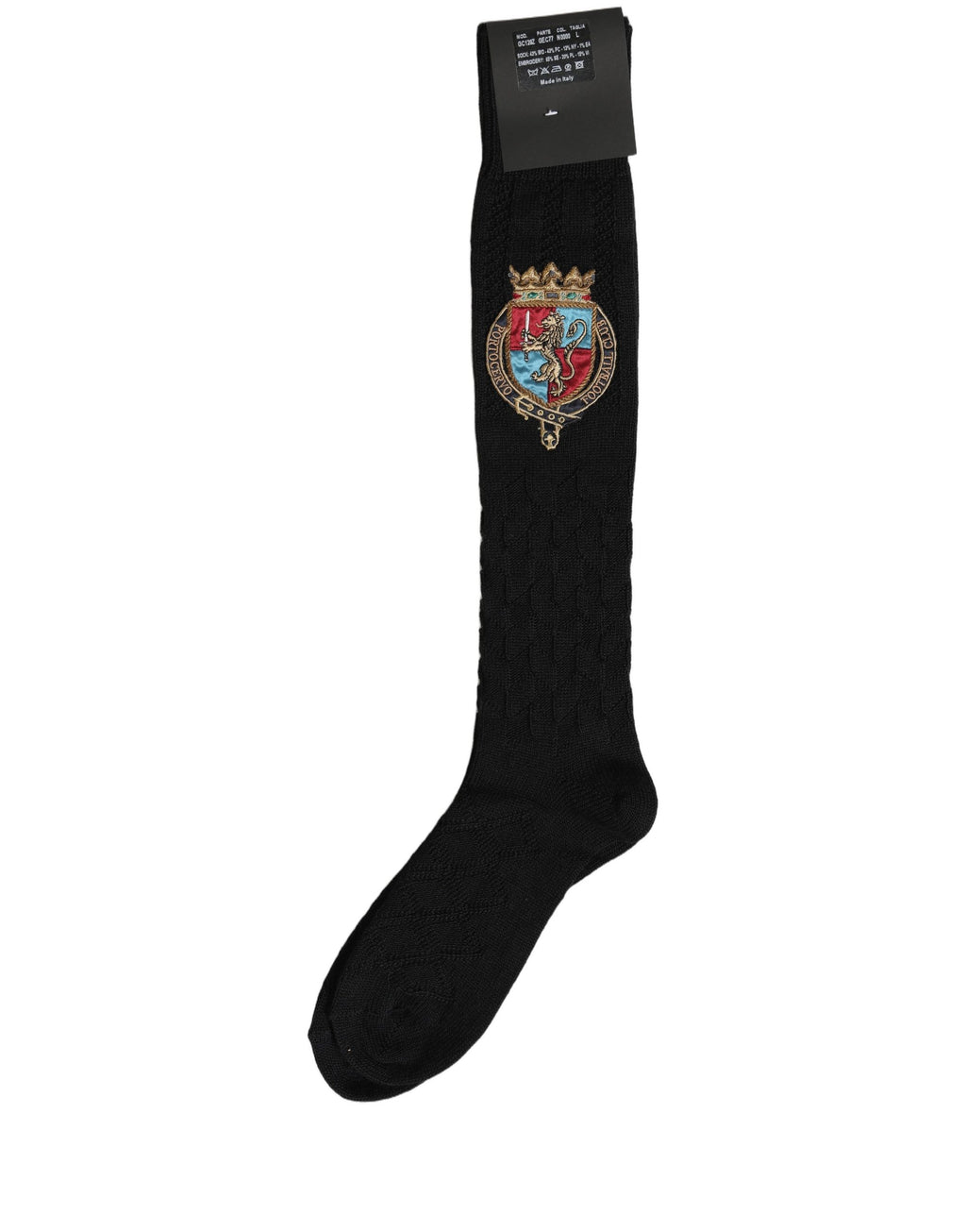 Dolce & Gabbana Herren Kniestrümpfe aus schwarzer Wolle mit Wappen-Logo