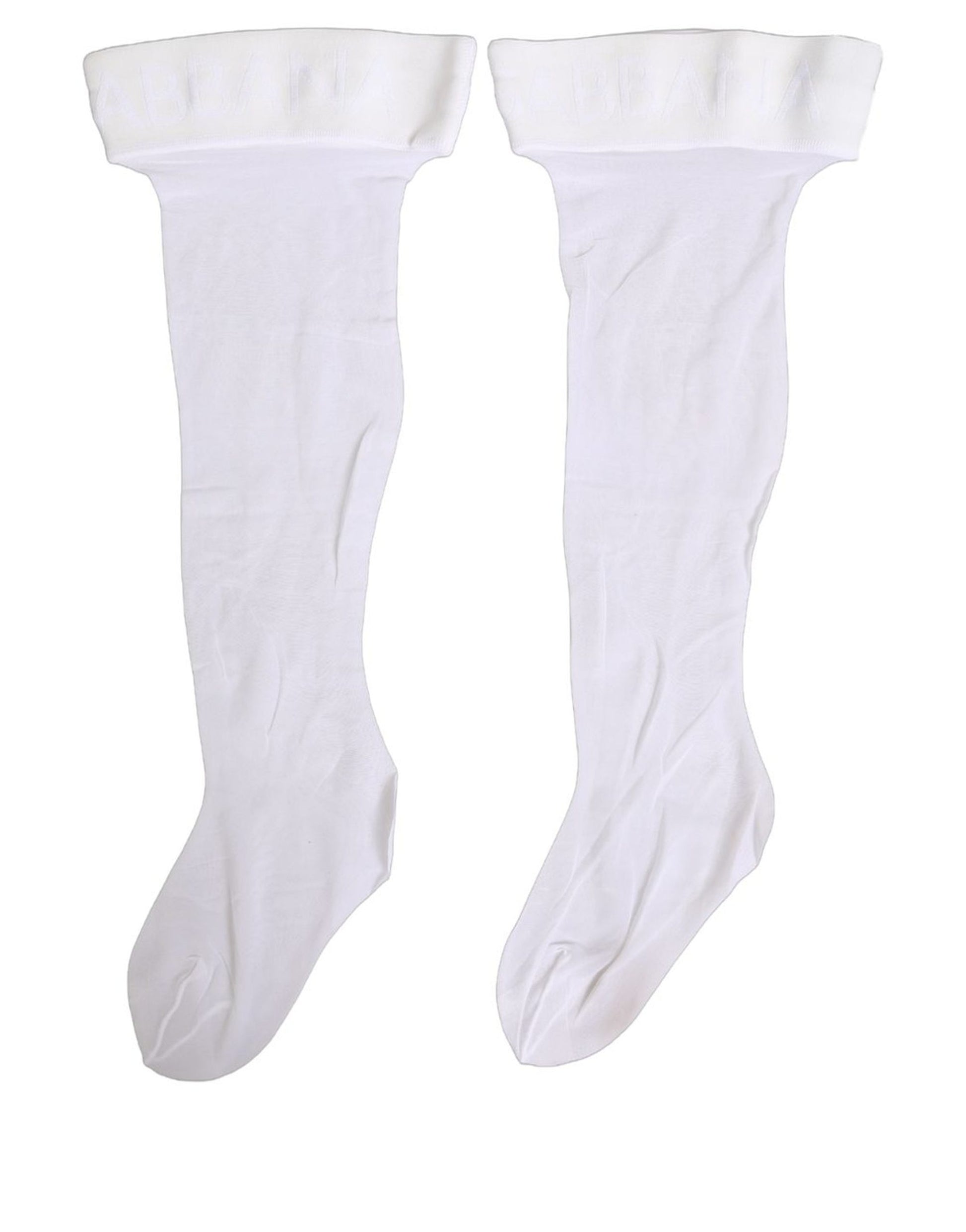 Dolce & Gabbana .White Nylon Logo Calf Long Women Accessory Socks