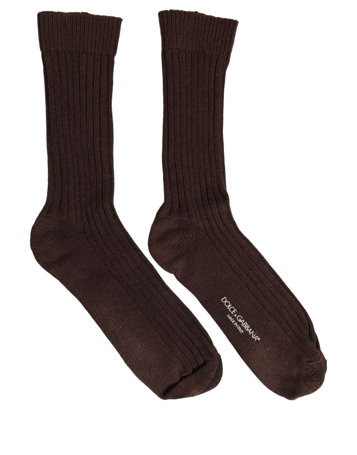 Dolce & Gabbana Dunkelbraune Woll-Socken mit DG Logo, wadenhoch