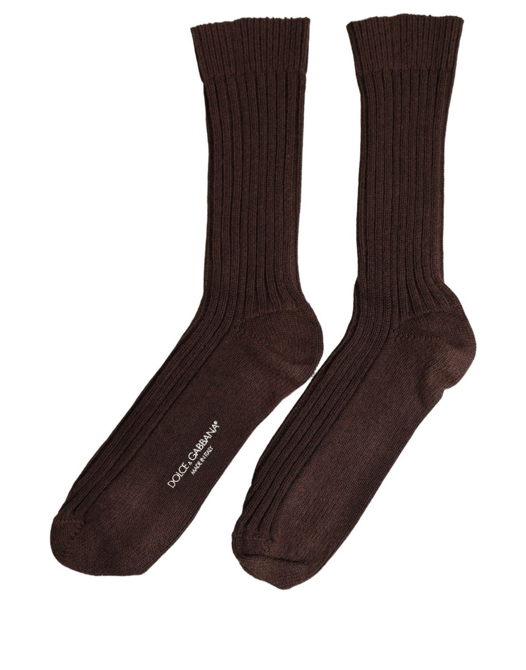Dolce & Gabbana Dunkelbraune Woll-Socken mit DG Logo, wadenhoch