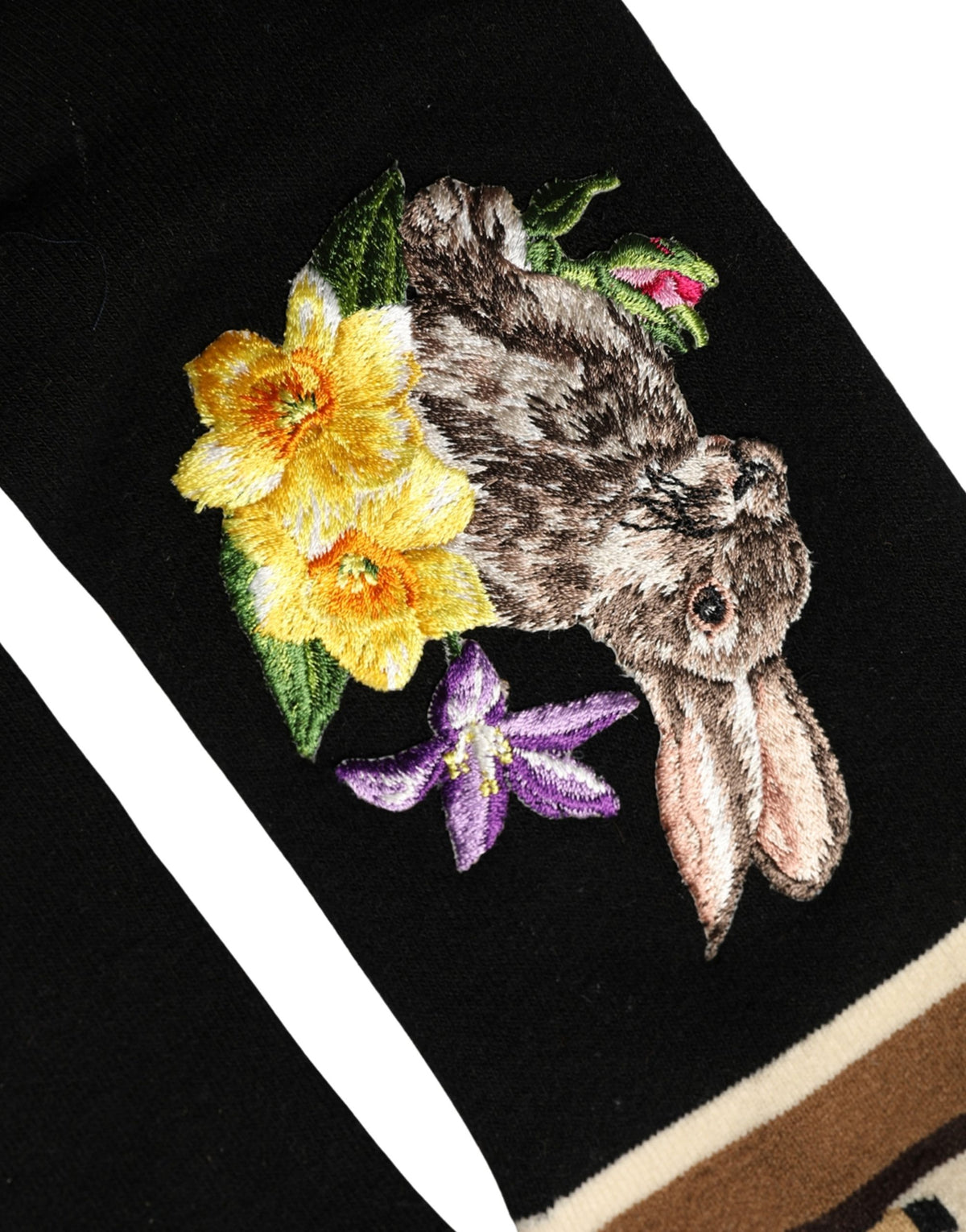 Dolce & Gabbana Schwarze Hasen-Blumen-Wolle Wadenhohe Socken