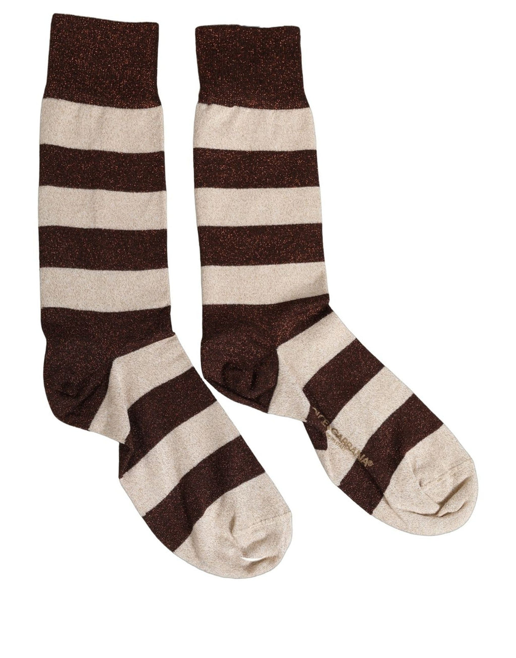 Dolce & Gabbana Brown Beige Stripes Mid Calf Accessory Socks