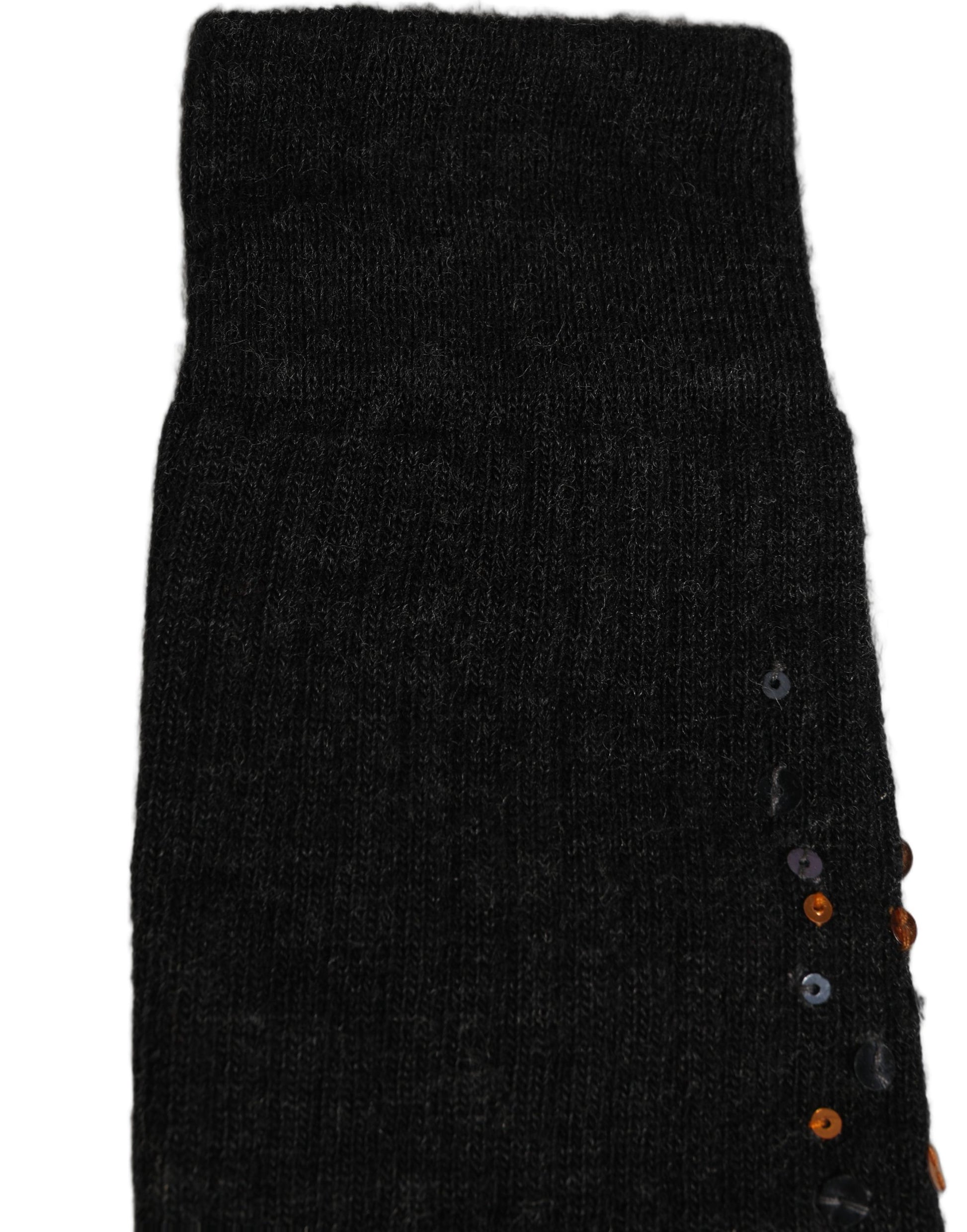 Dolce & Gabbana Dark Gray Sequined Wool Knee High Accessory Socks