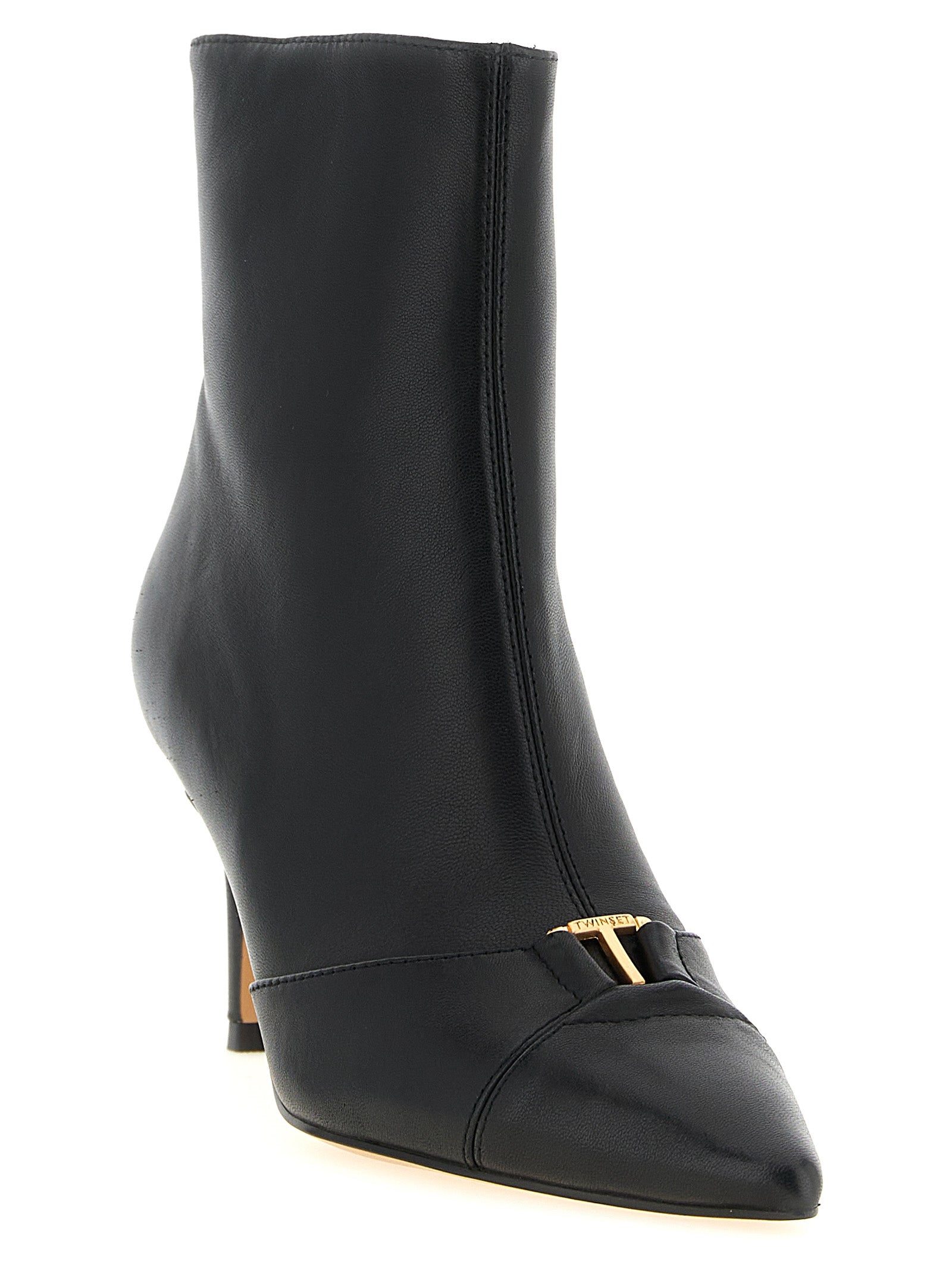 Twinset Black Leather Ankle Boots