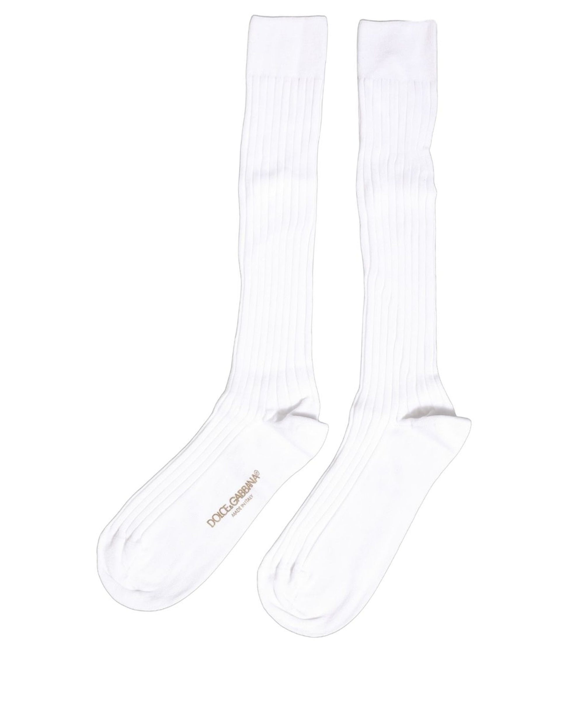 Dolce & Gabbana White Cotton Ribbed Logo Over The Calf Women Socks