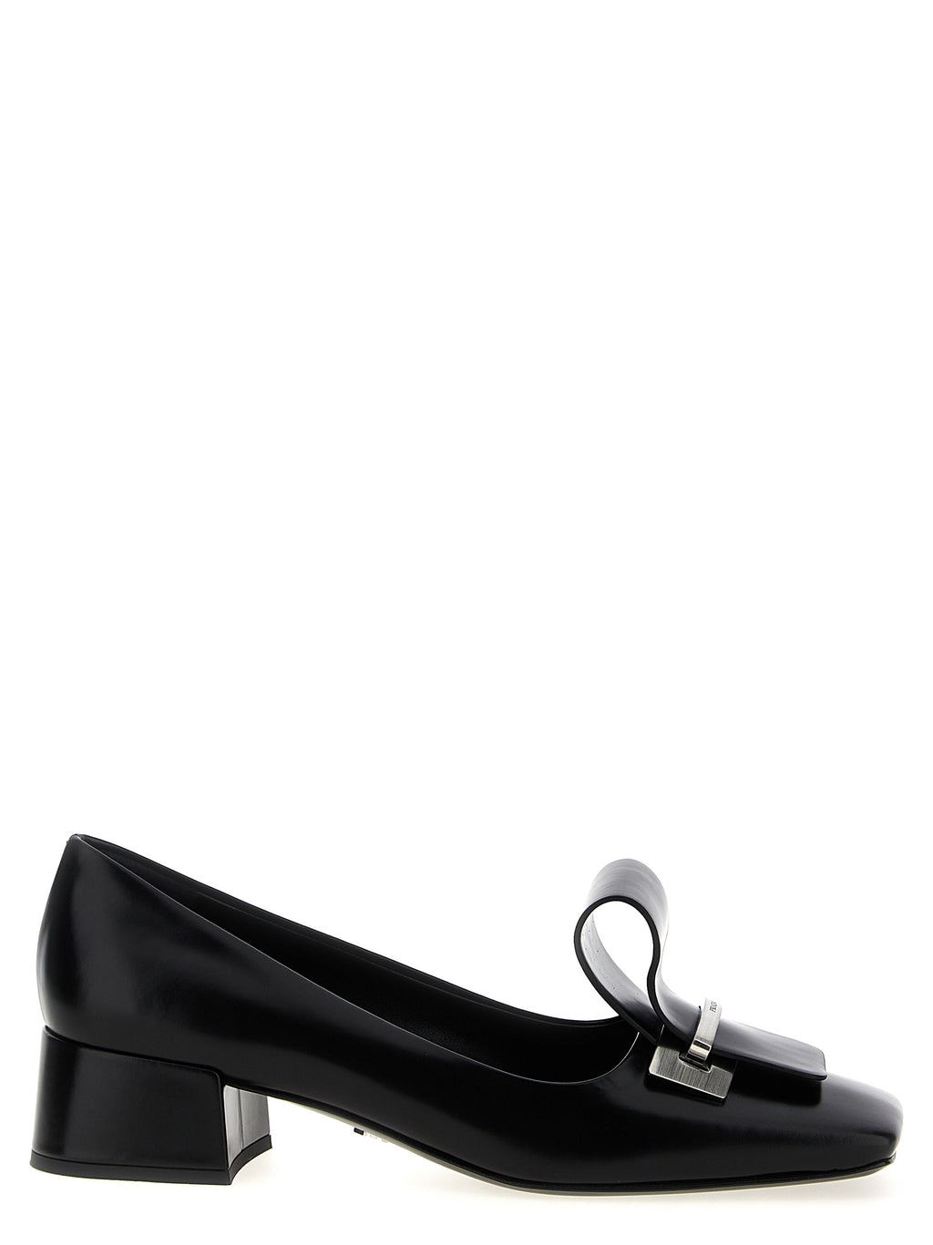 Prada Black Calfskin Mid Heel Pumps