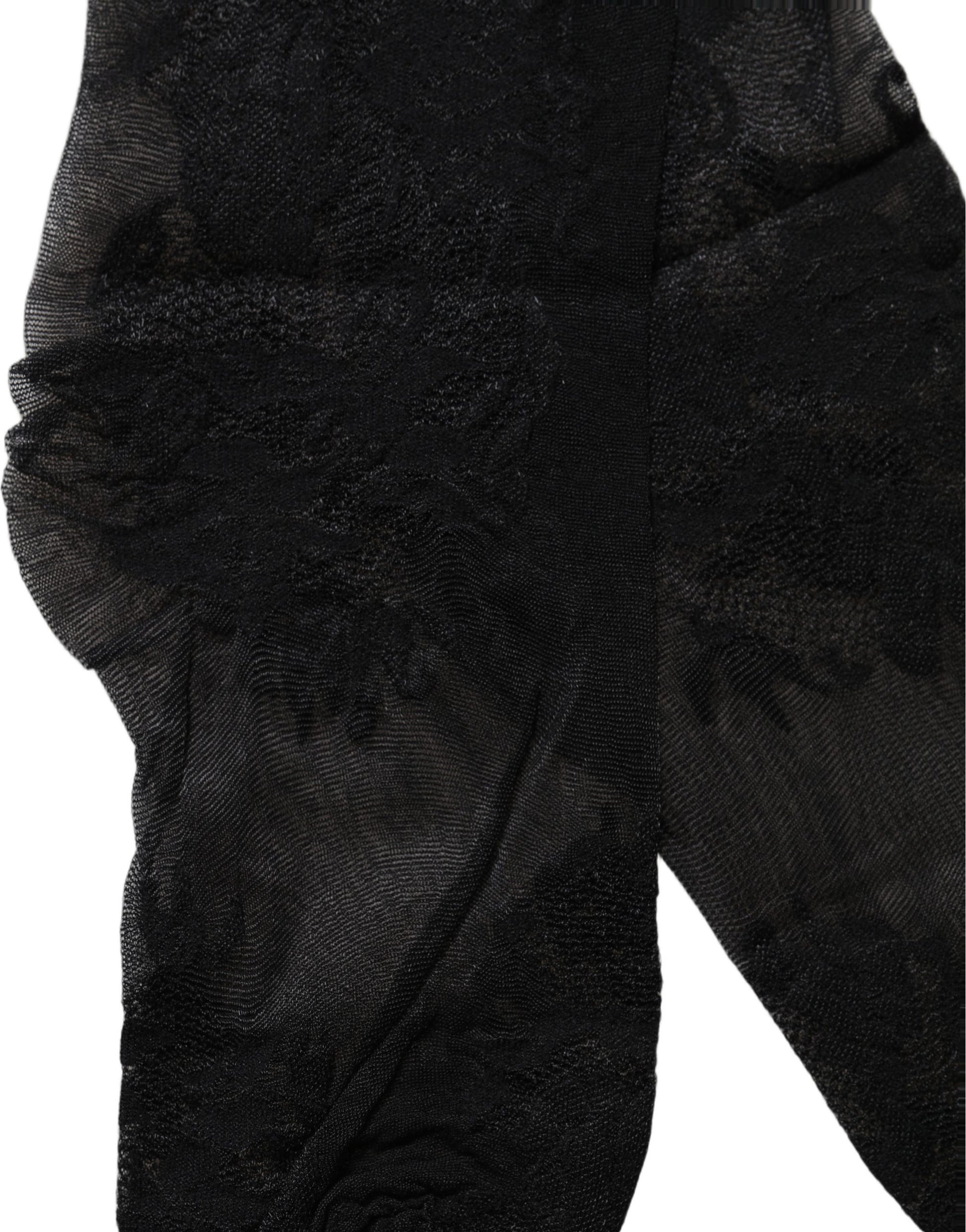 Dolce & Gabbana Black Floral Nylon Stretch Over The Calf Socks