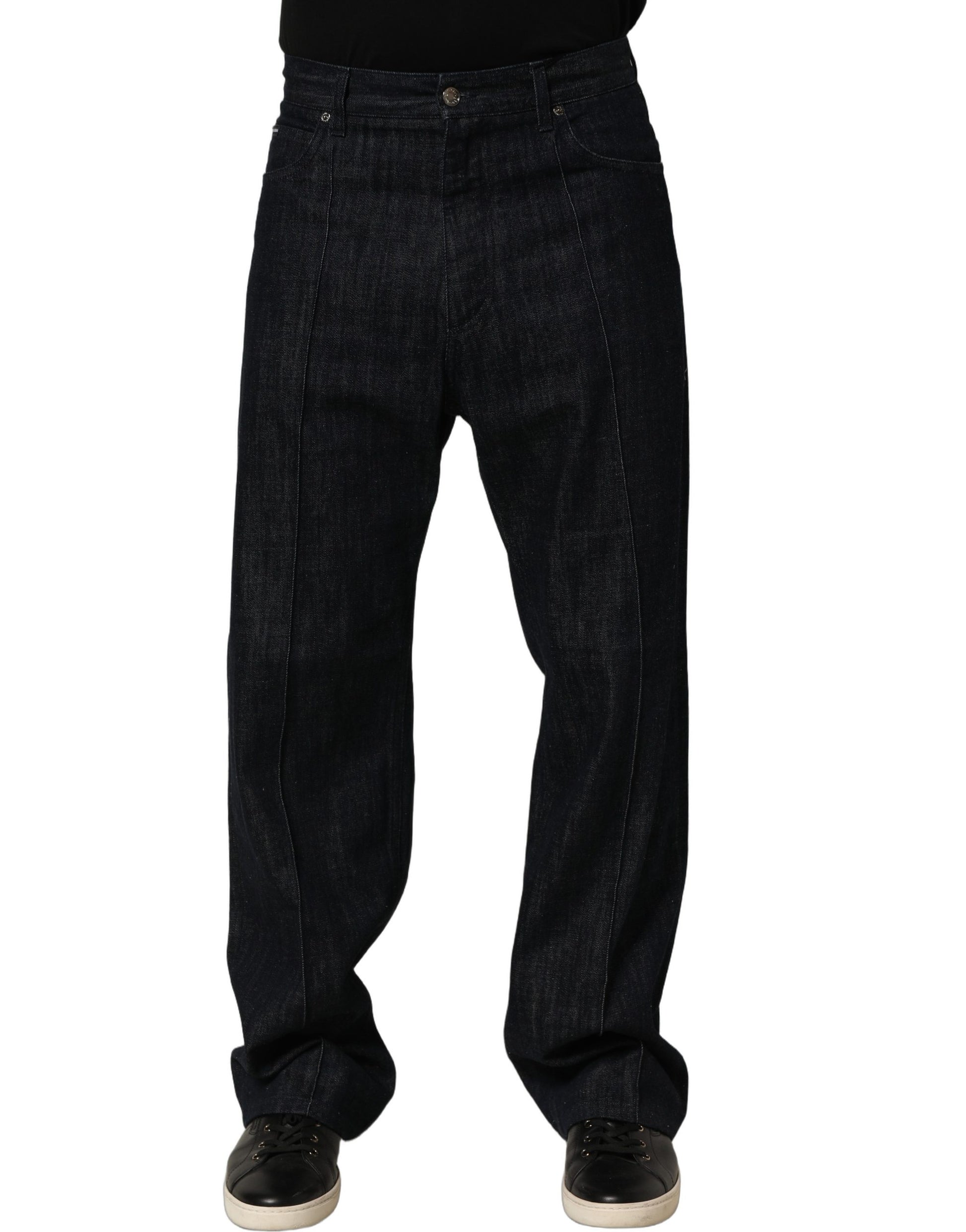 Dolce & Gabbana Dark Blue Relaxed Wide Leg Cotton Denim Jeans