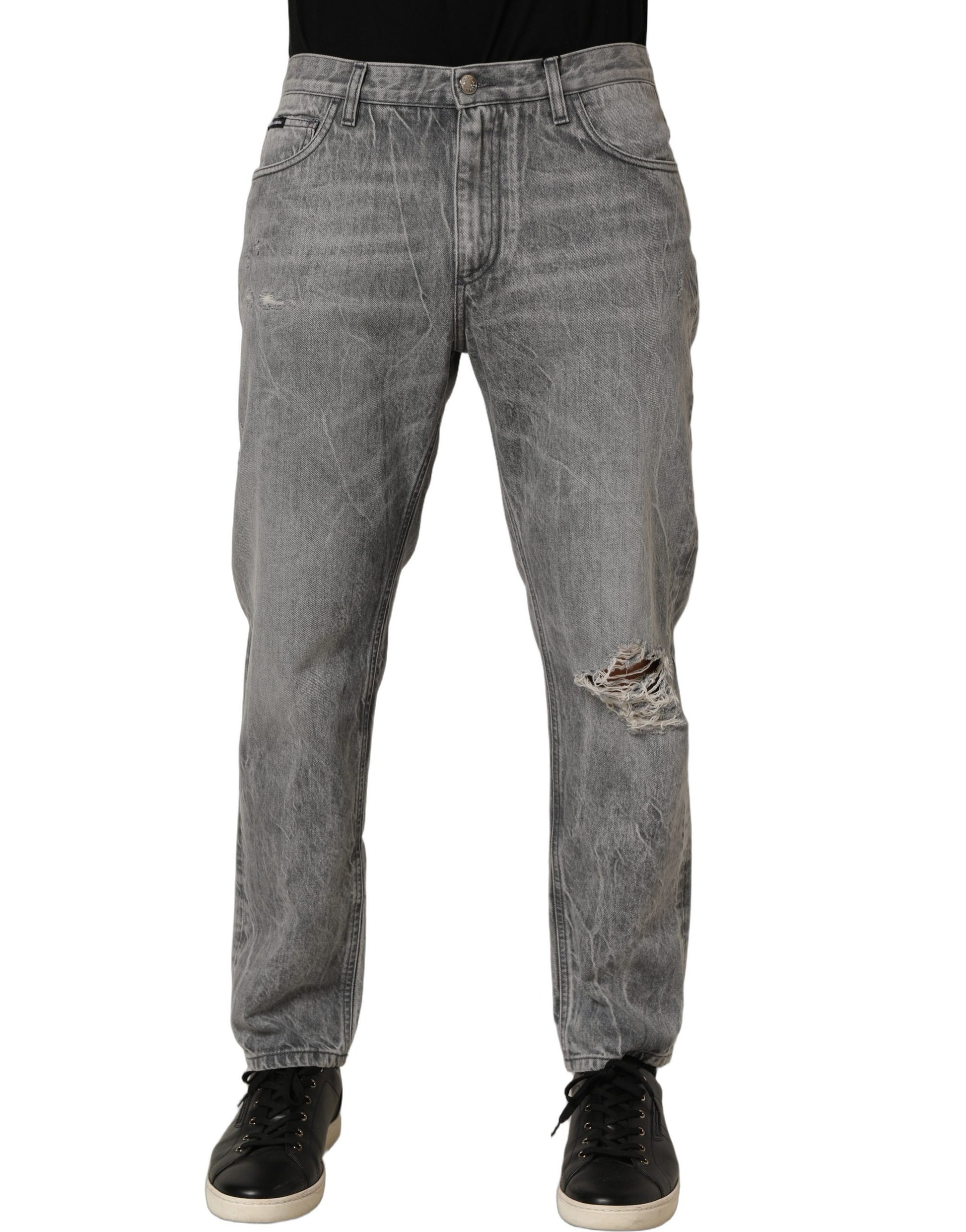 Dolce & Gabbana Grey Distressed Straight Leg Men Denim Jeans