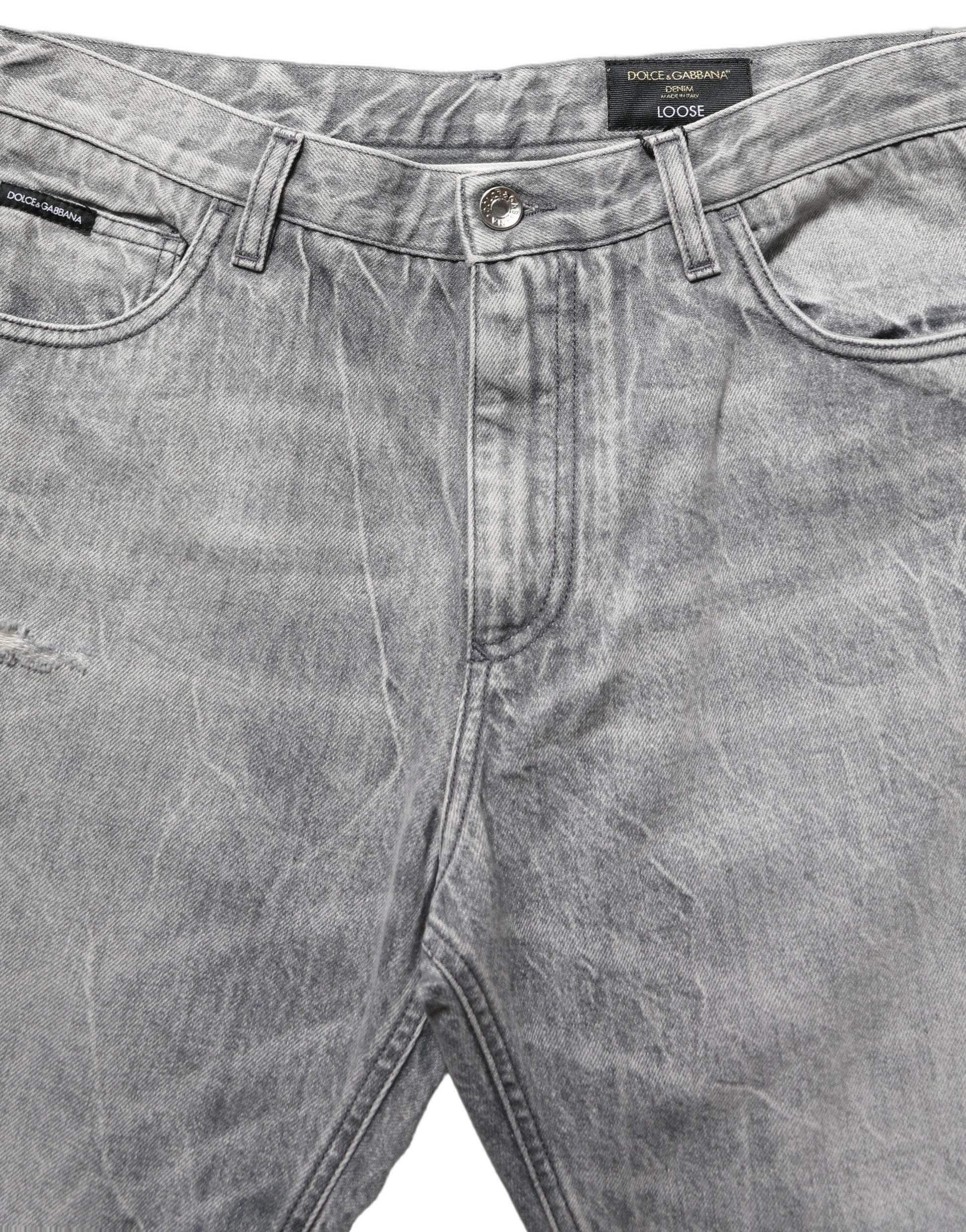 Dolce & Gabbana Grey Distressed Straight Leg Men Denim Jeans