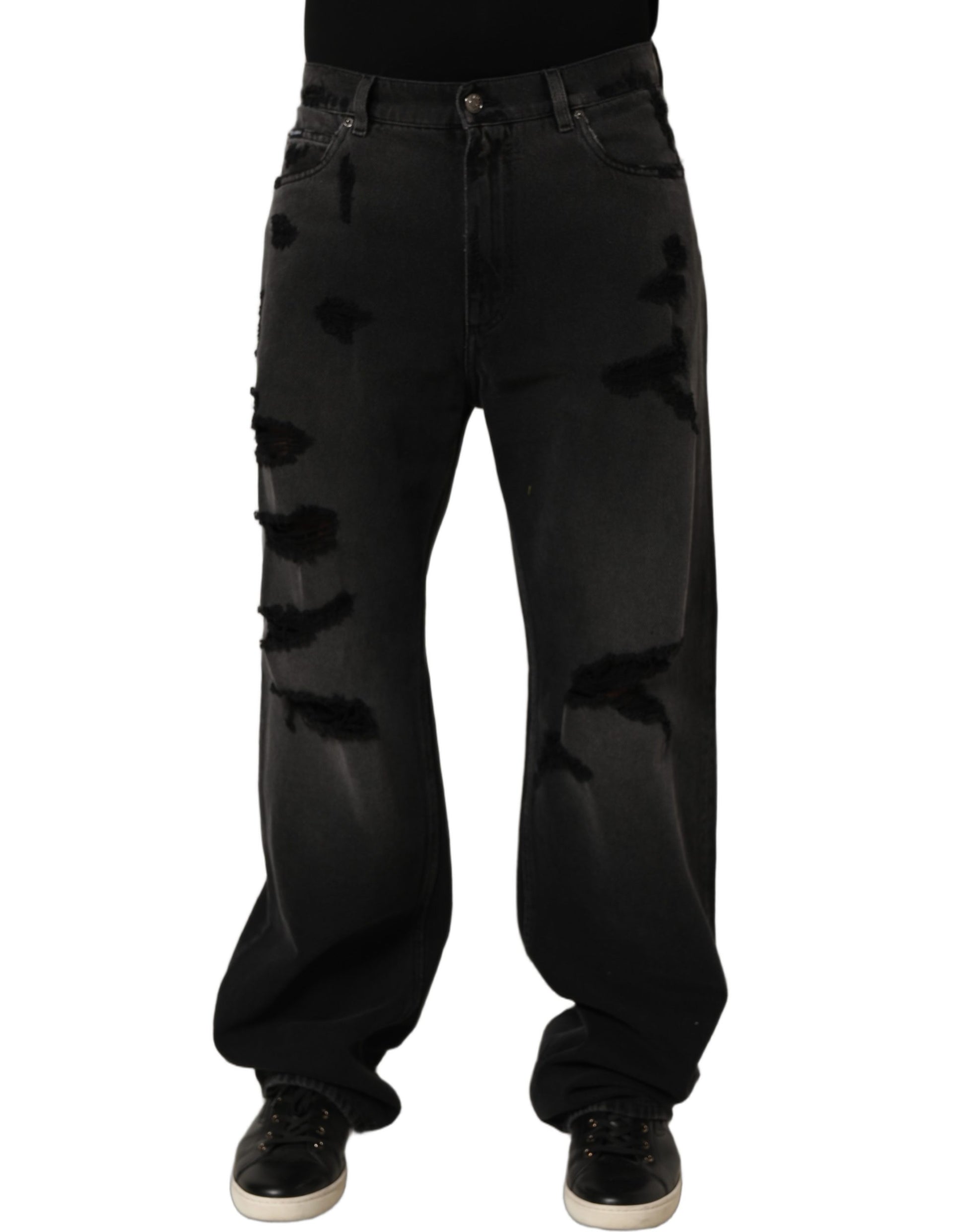 Dolce & Gabbana Dark Gray Distressed Oversize Men Denim Jeans