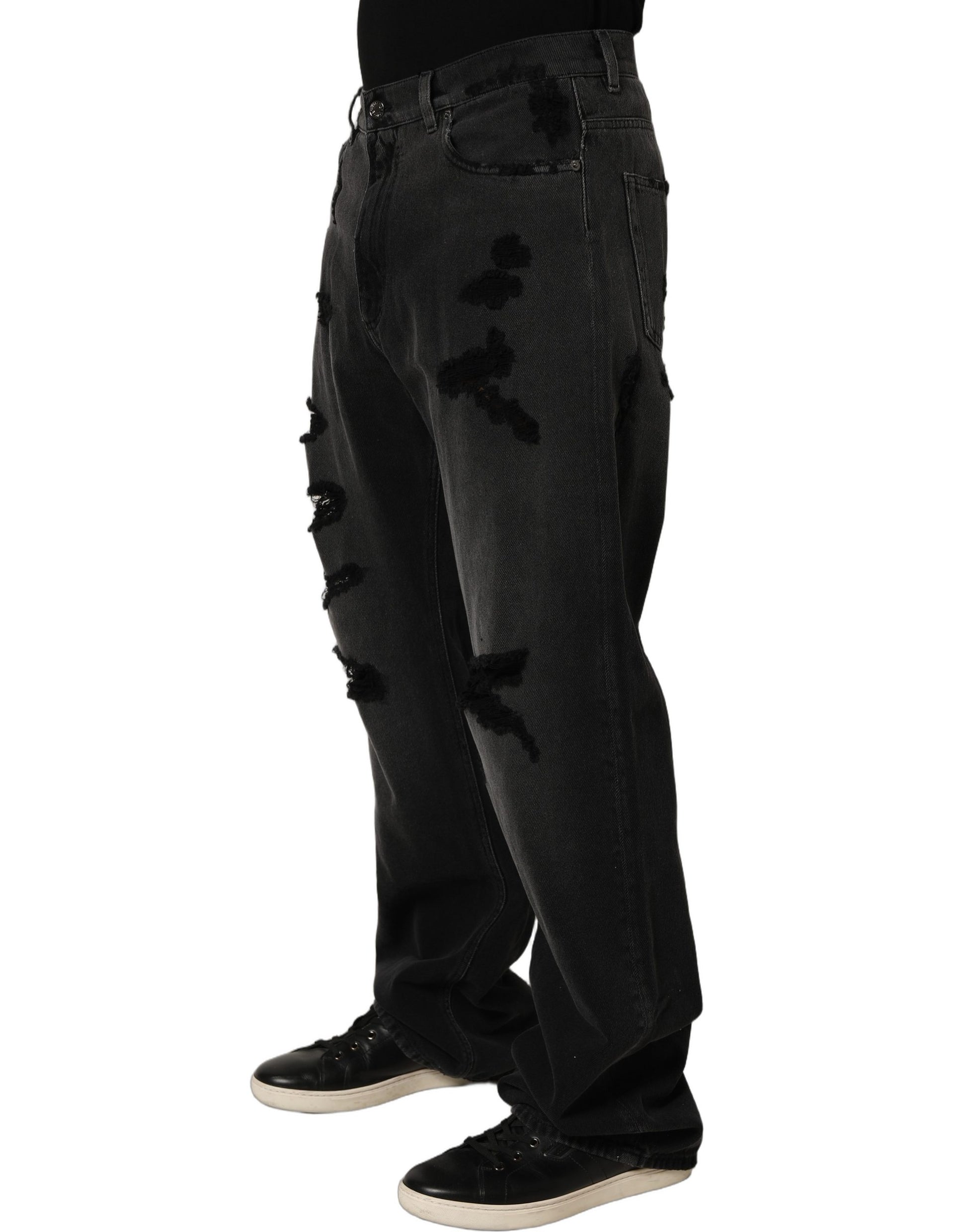 Dolce & Gabbana Dark Gray Distressed Oversize Men Denim Jeans