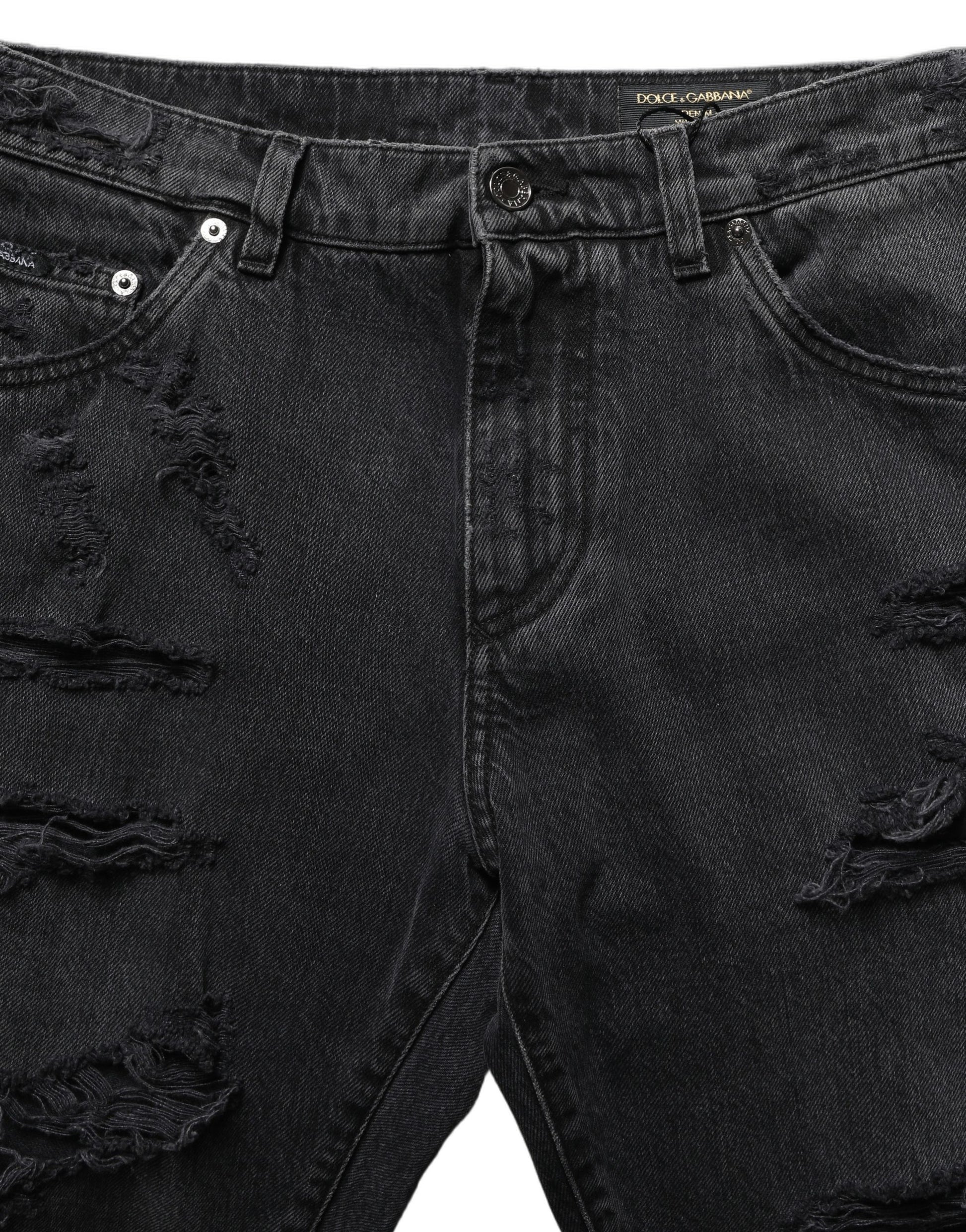 Dolce & Gabbana Dark Gray Cotton Ripped Men Denim Jeans