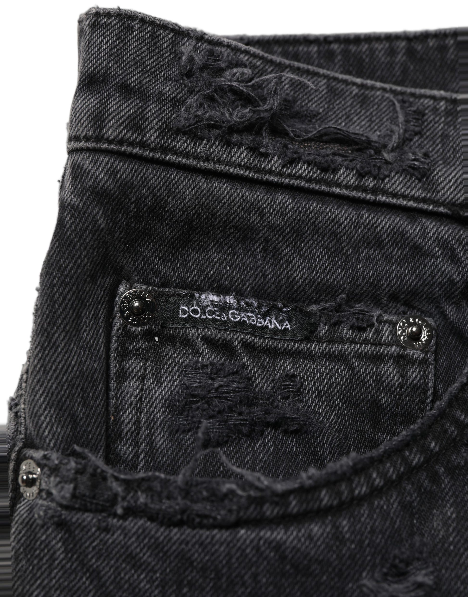 Dolce & Gabbana Dark Gray Cotton Ripped Men Denim Jeans