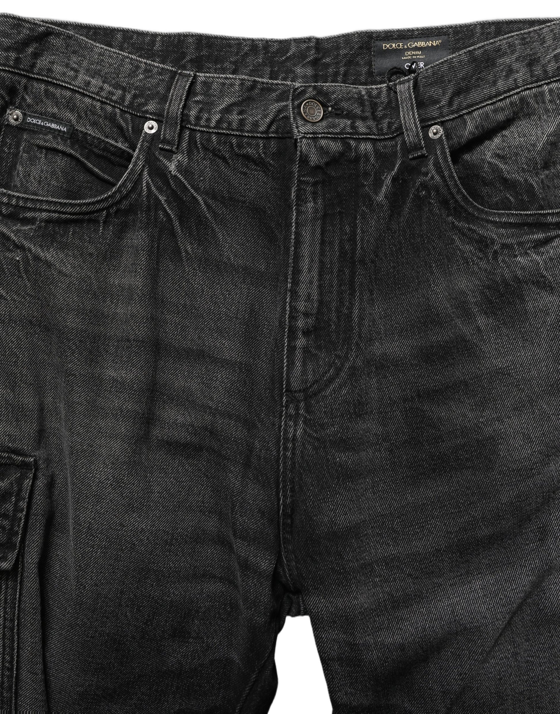 Dolce & Gabbana Dark Gray Cotton Baggy Cargo Men Denim Jeans