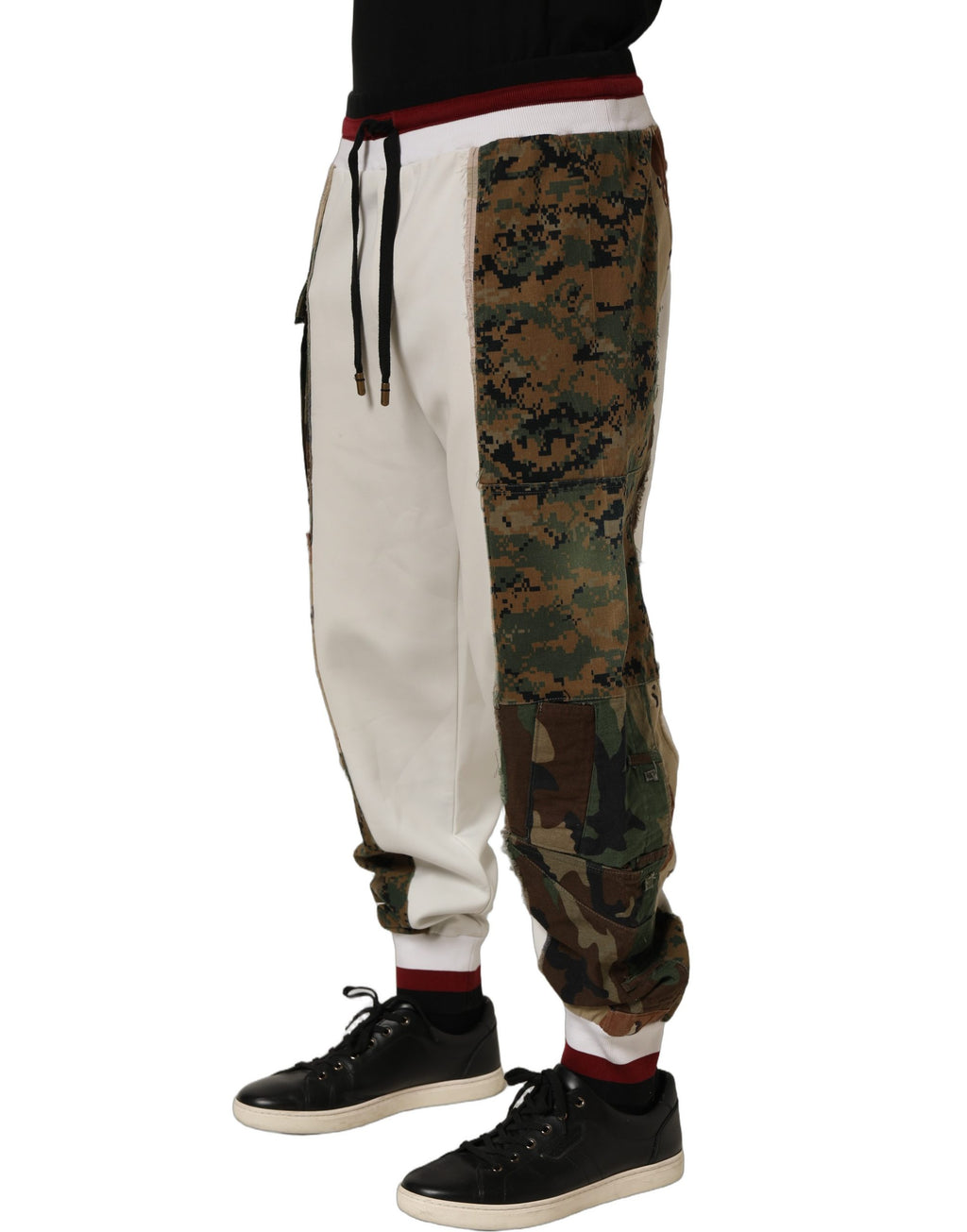 Dolce & Gabbana White Camouflage Patchwork Sweatpants Pants
