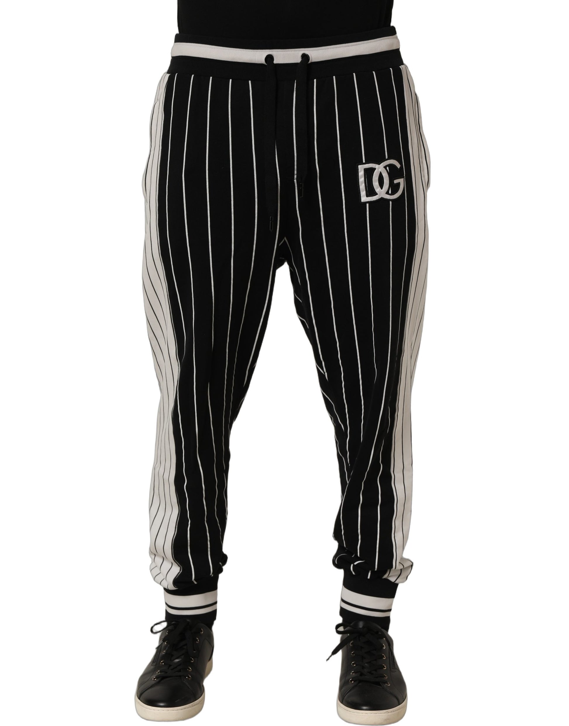 Dolce & Gabbana Black Striped DG Patch Men Sweatpants Pants