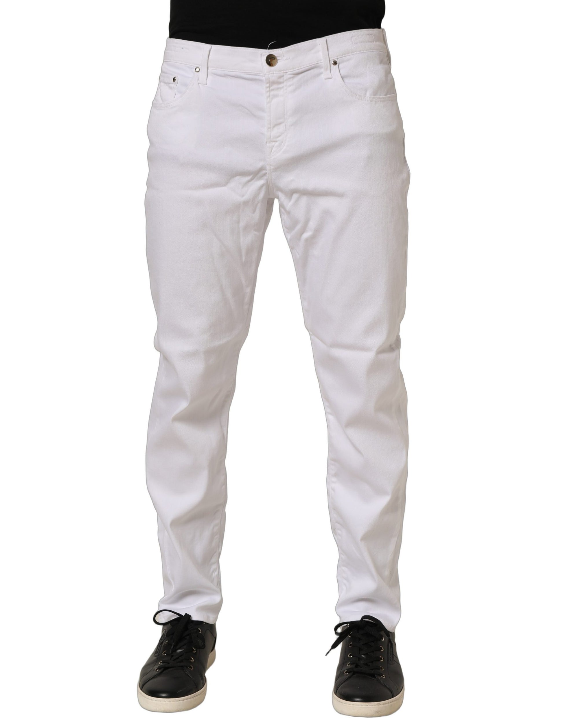 Jacob Cohen White Skinny Fit Mid Waist Men Denim Trouser Jeans