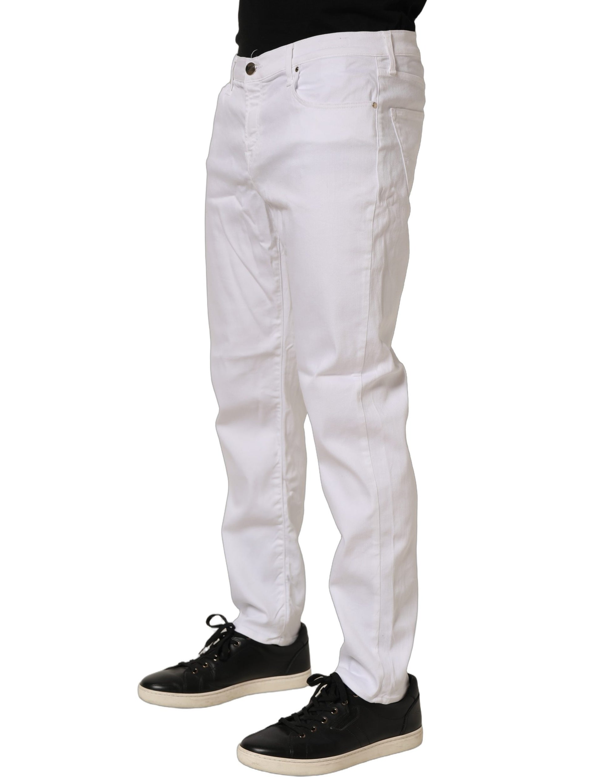 Jacob Cohen White Skinny Fit Mid Waist Men Denim Trouser Jeans