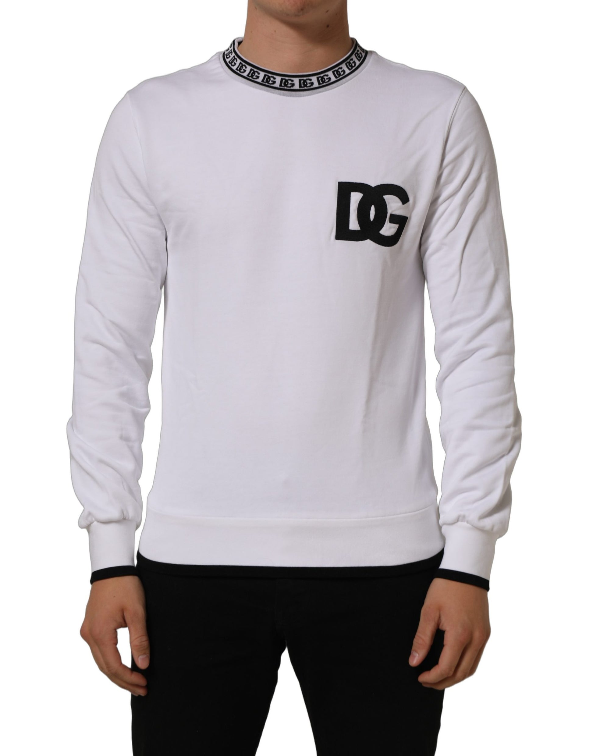 Dolce & Gabbana White Cotton Crew Neck Sweatshirt Sweater