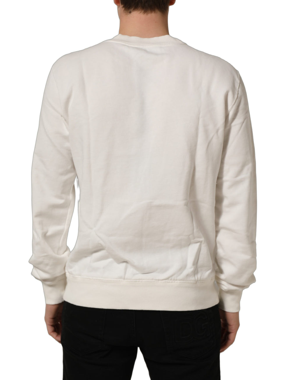 Dolce & Gabbana White Cotton Crew Neck Men Sweatshirt Sweater