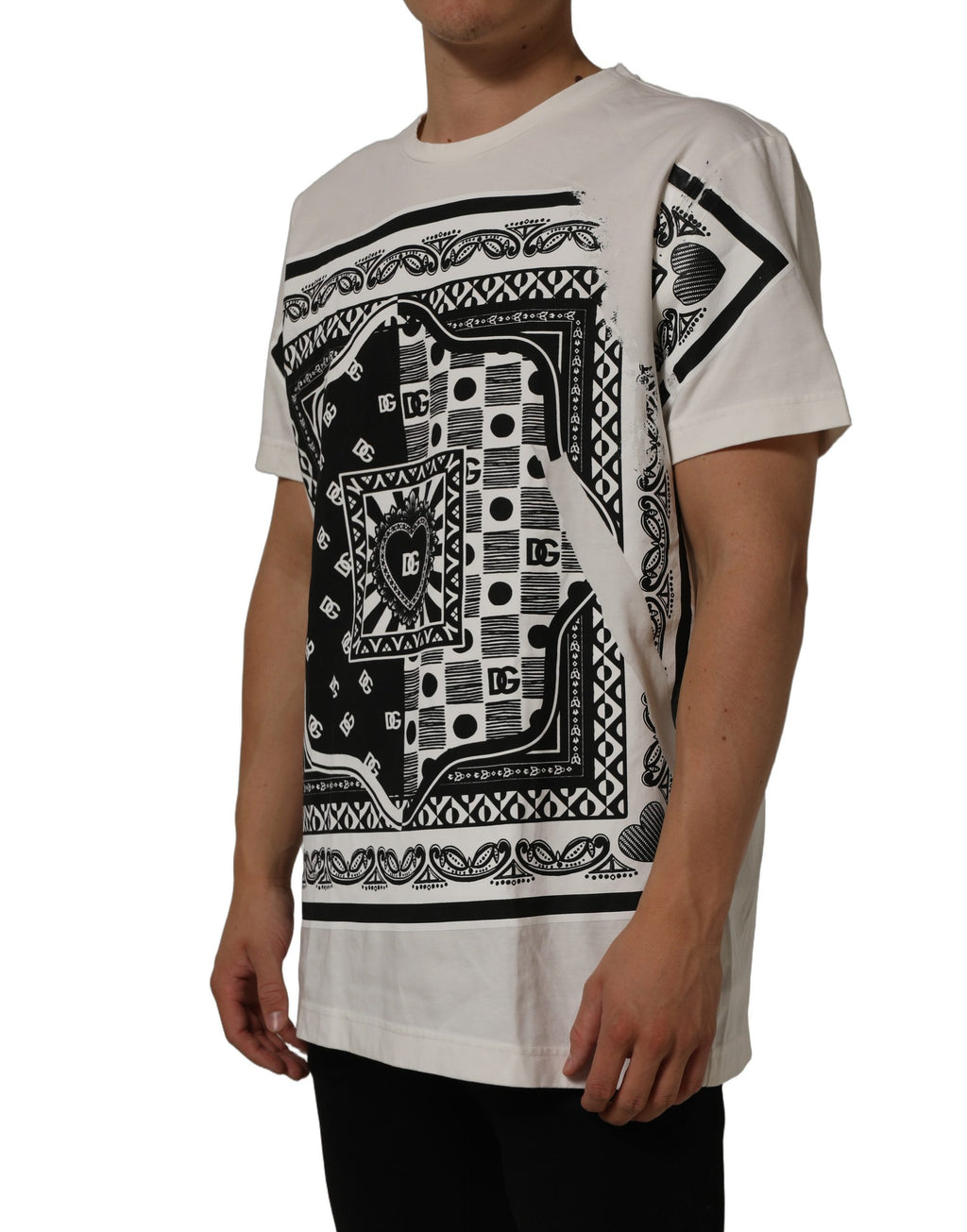 Dolce & Gabbana White Bandana Print Cotton CrewNeck T-shirt