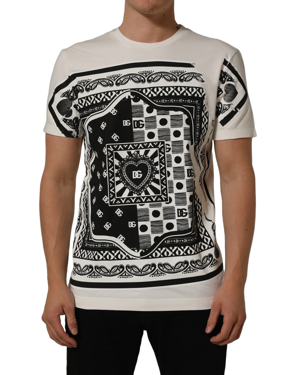 Dolce & Gabbana White Bandana Print Cotton Crew Neck T-shirt