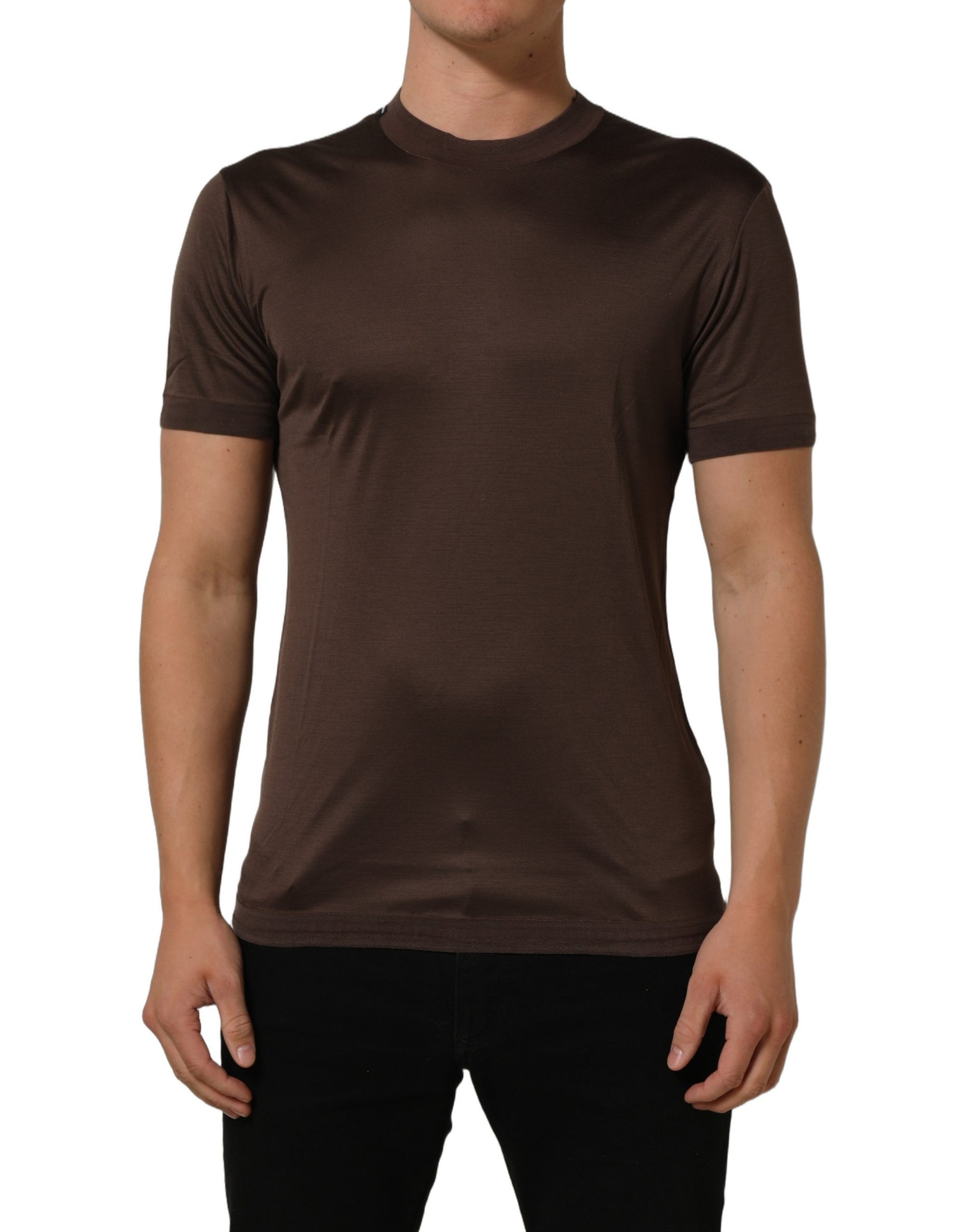 Dolce & Gabbana Brown Silk Crew Neck Short Sleeves T-shirt