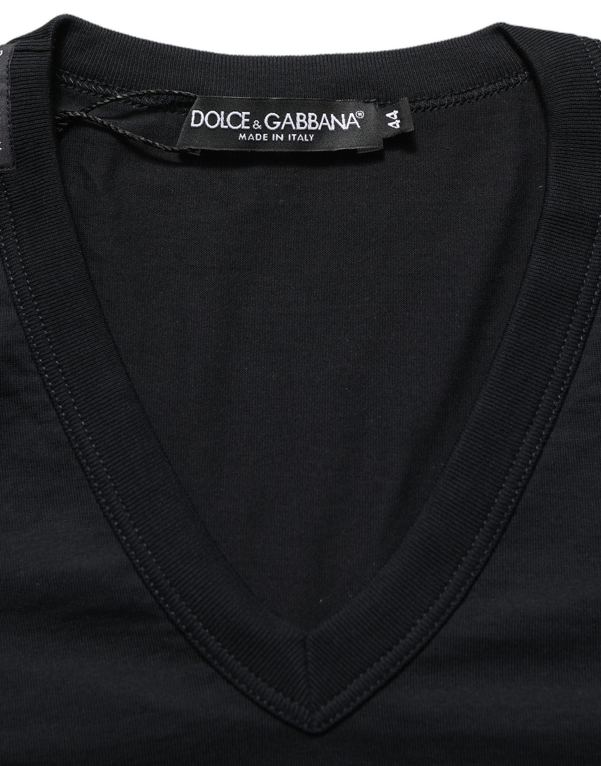 Dolce & Gabbana Dark Blue Cotton V-Neck Short Sleeve T-shirt
