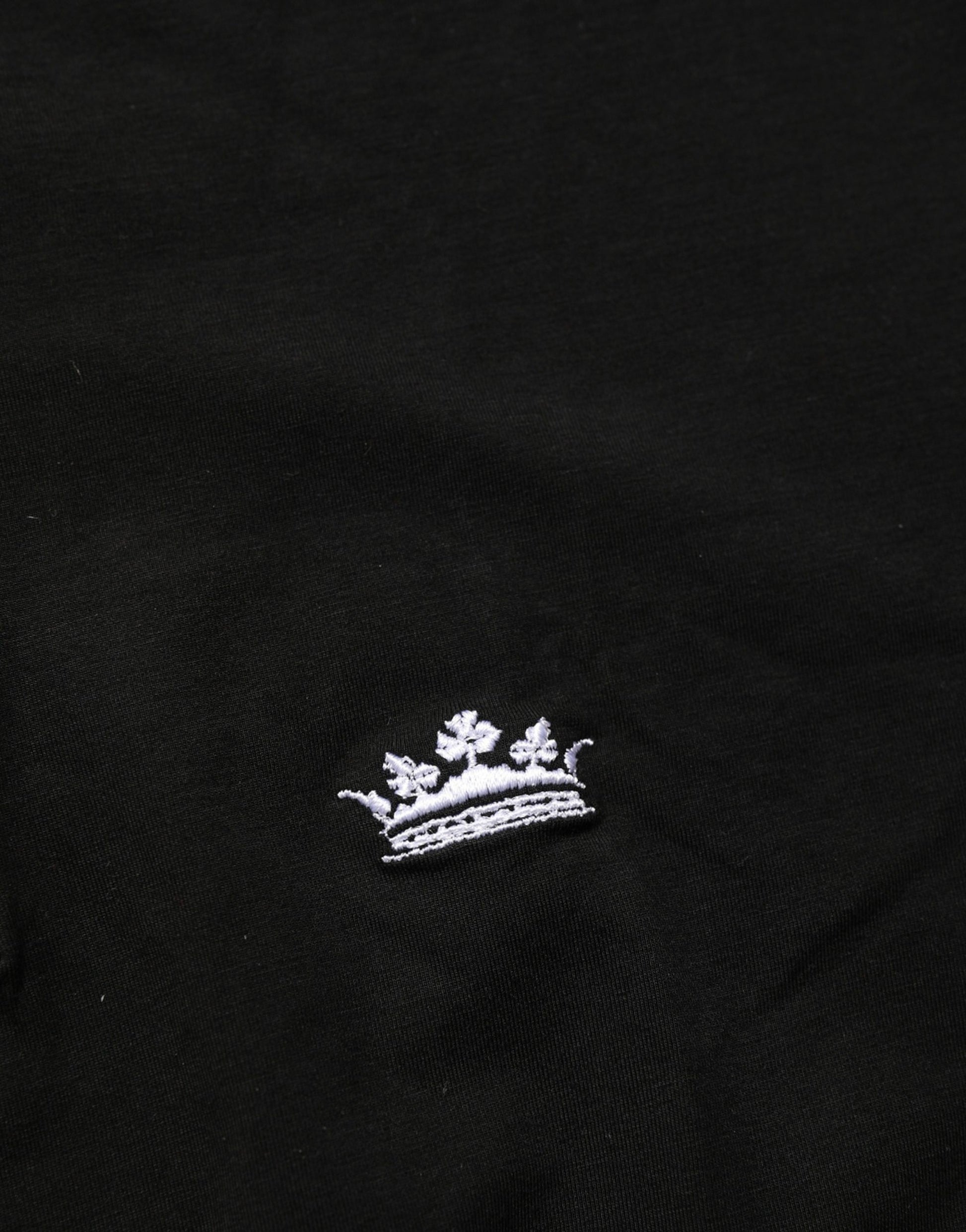 Dolce & Gabbana Black Crown Short Sleeved Henley Men T-shirt