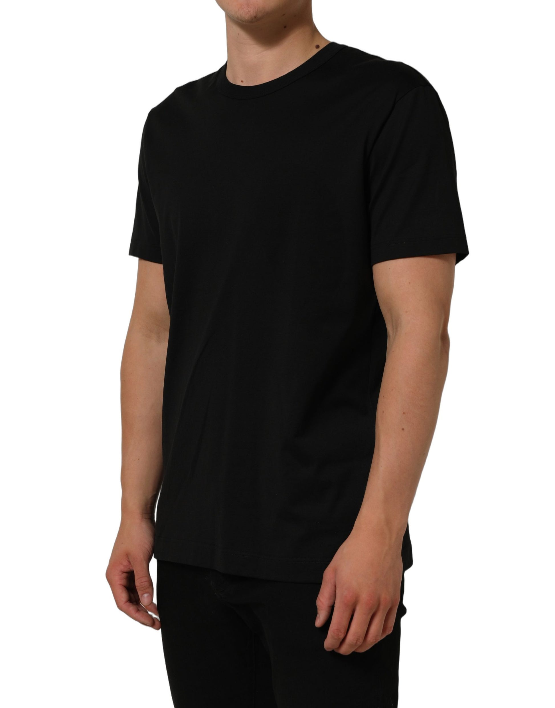 Dolce & Gabbana Black Cotton Crew Neck Short Sleeve T-shirt