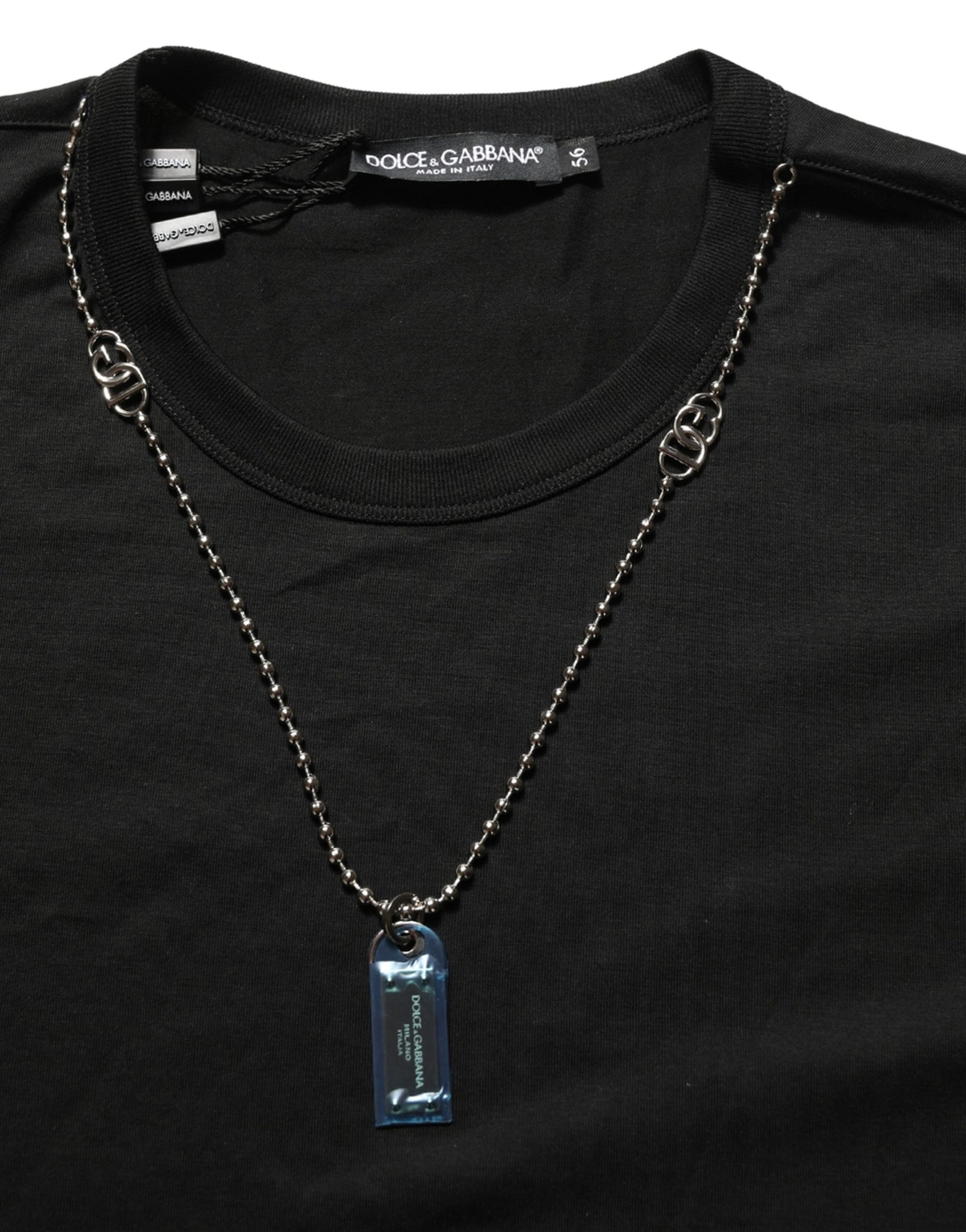 Dolce & Gabbana Black Dog Tag Short Sleeve CrewNeck T-shirt