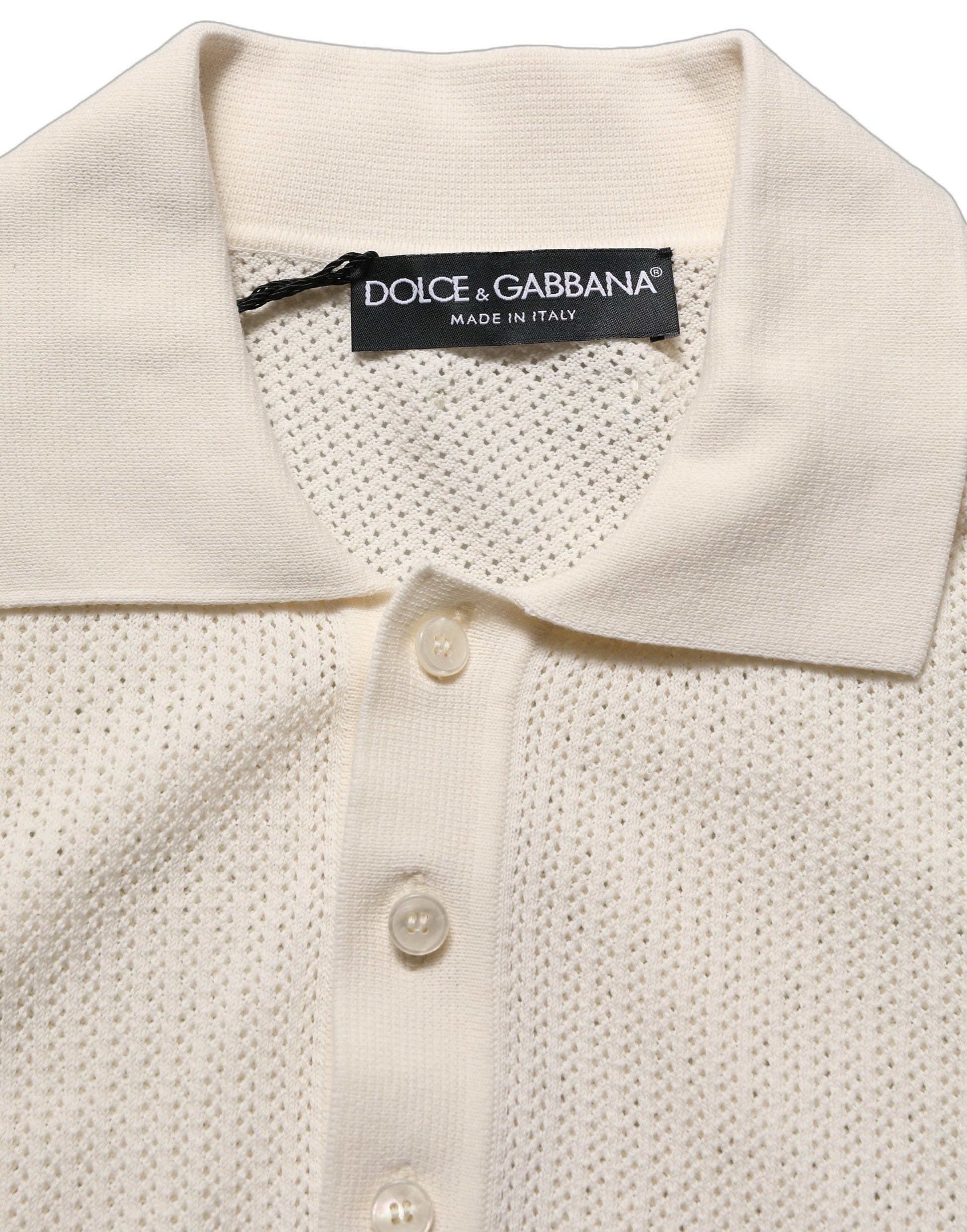 Dolce & Gabbana Off White Cotton Collared Men Polo T-shirt
