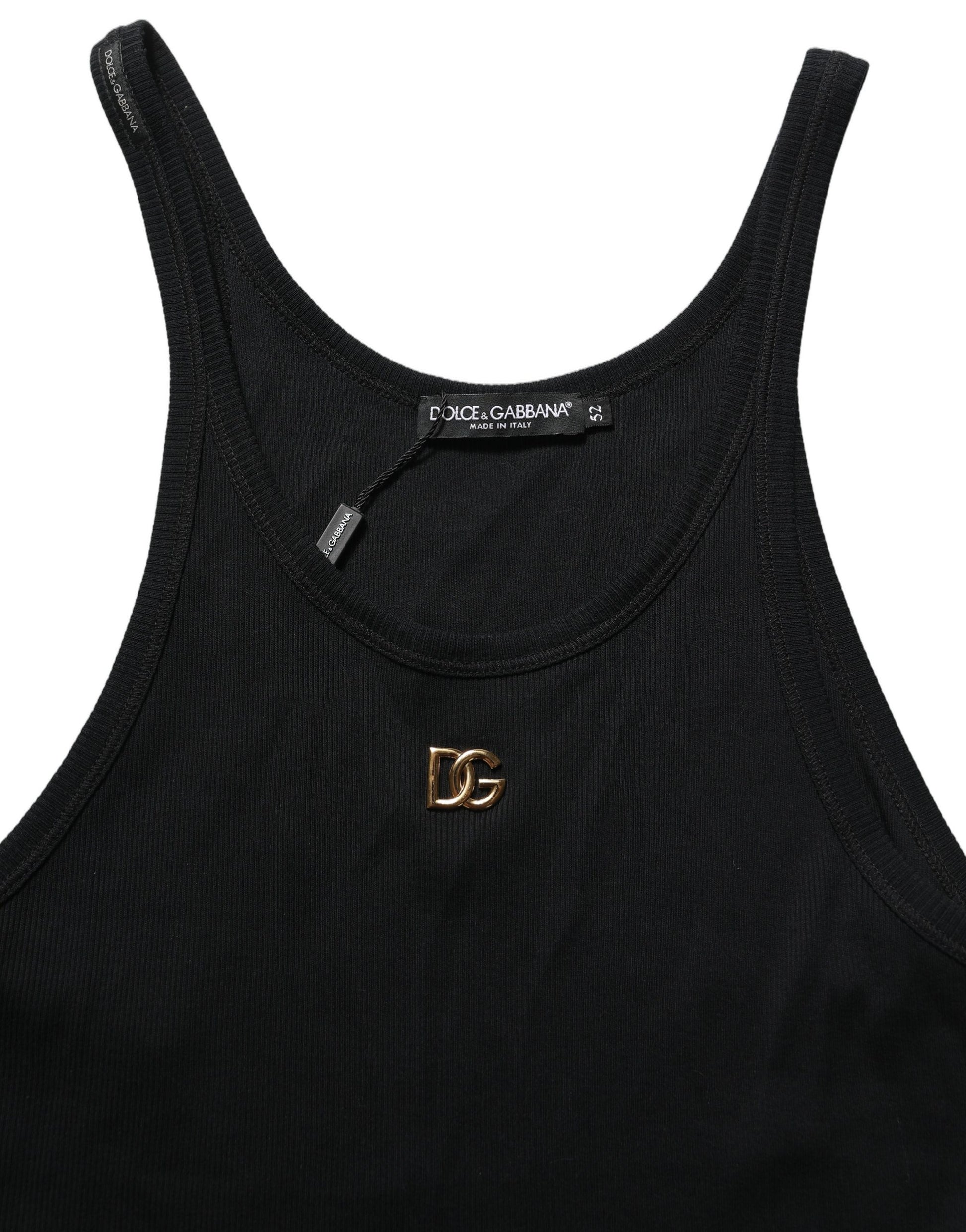 Dolce & Gabbana Black DG Logo Cotton Ribbed Tank Top T-shirt