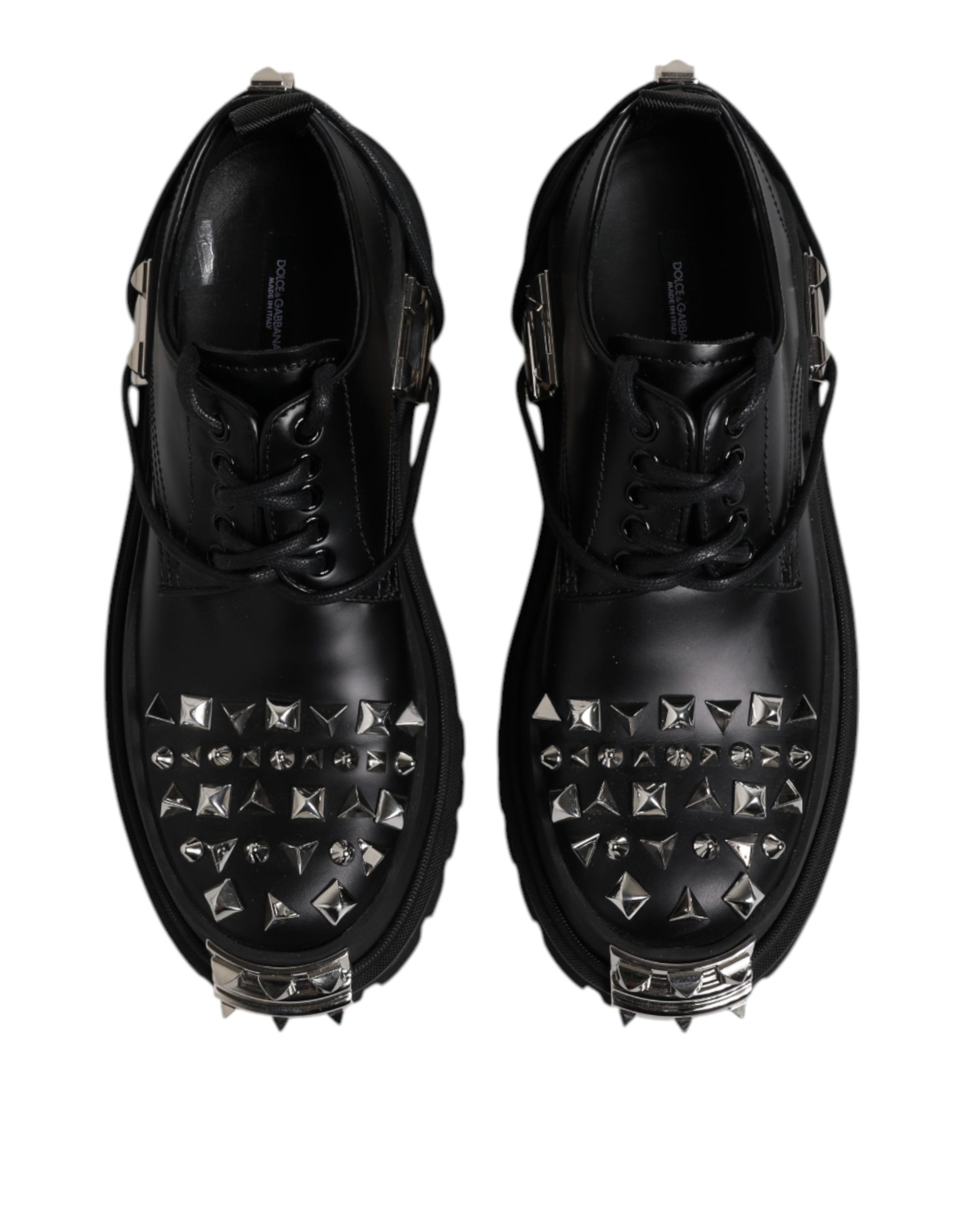 Dolce & Gabbana Black Studded Leather Hi-Trekking Derby Men Shoes