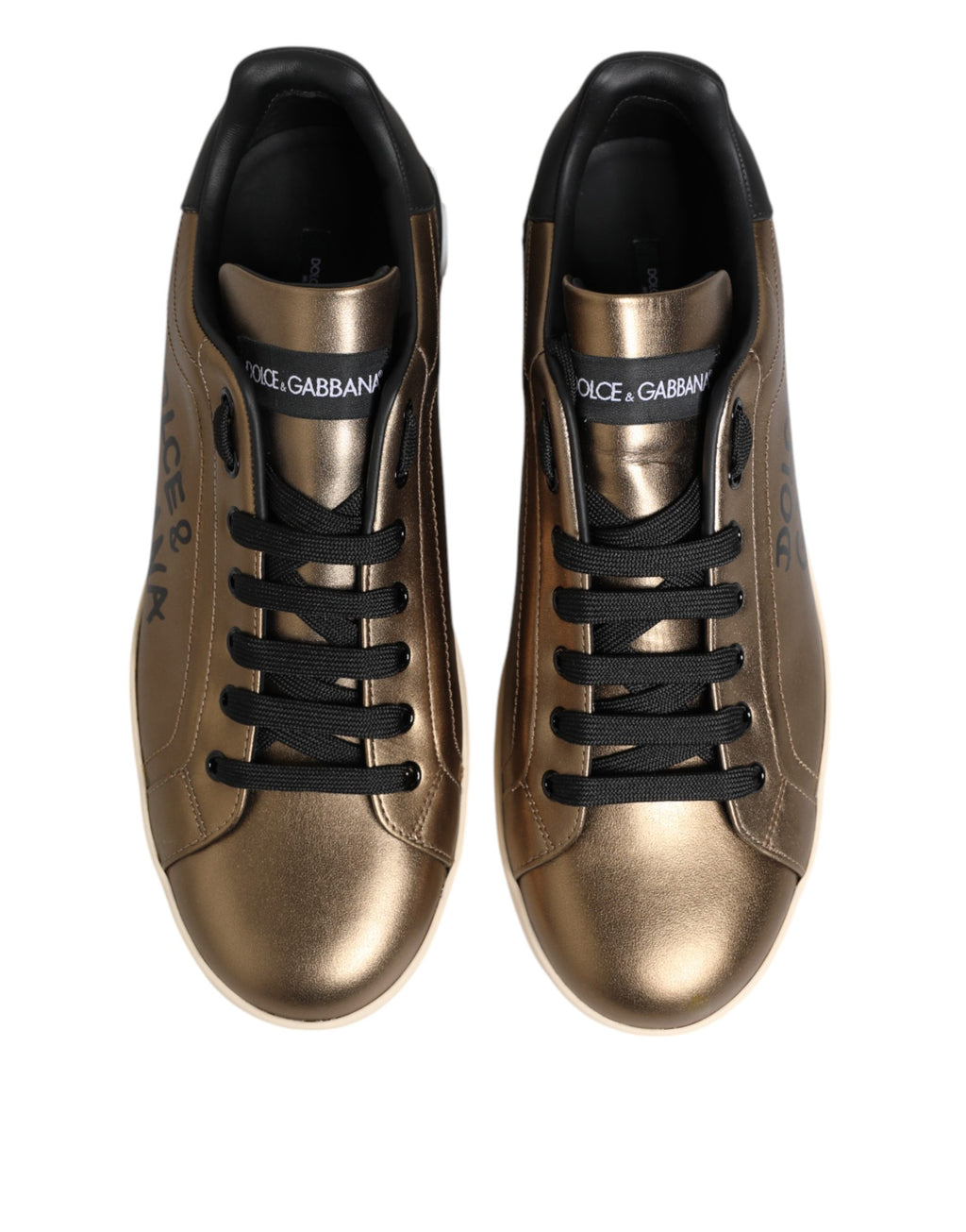 Dolce & Gabbana Gold Portofino Calf Leather Sneakers Shoes