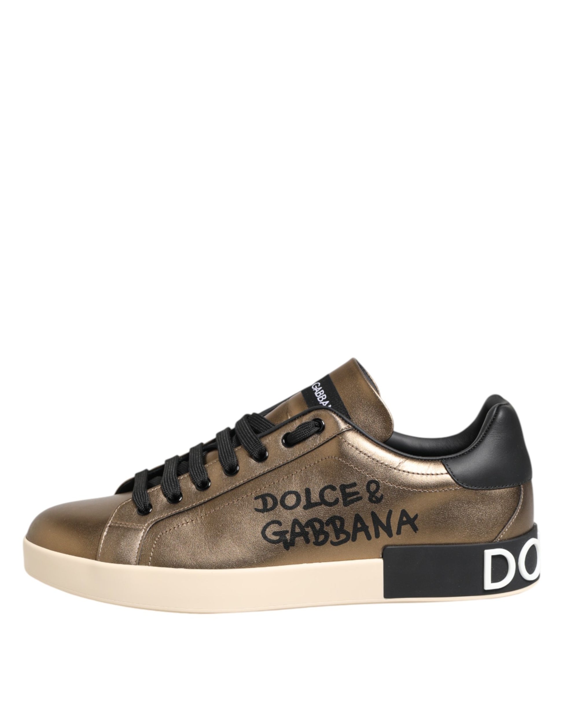 Dolce & Gabbana Gold Portofino Calf Leather Sneakers Shoes